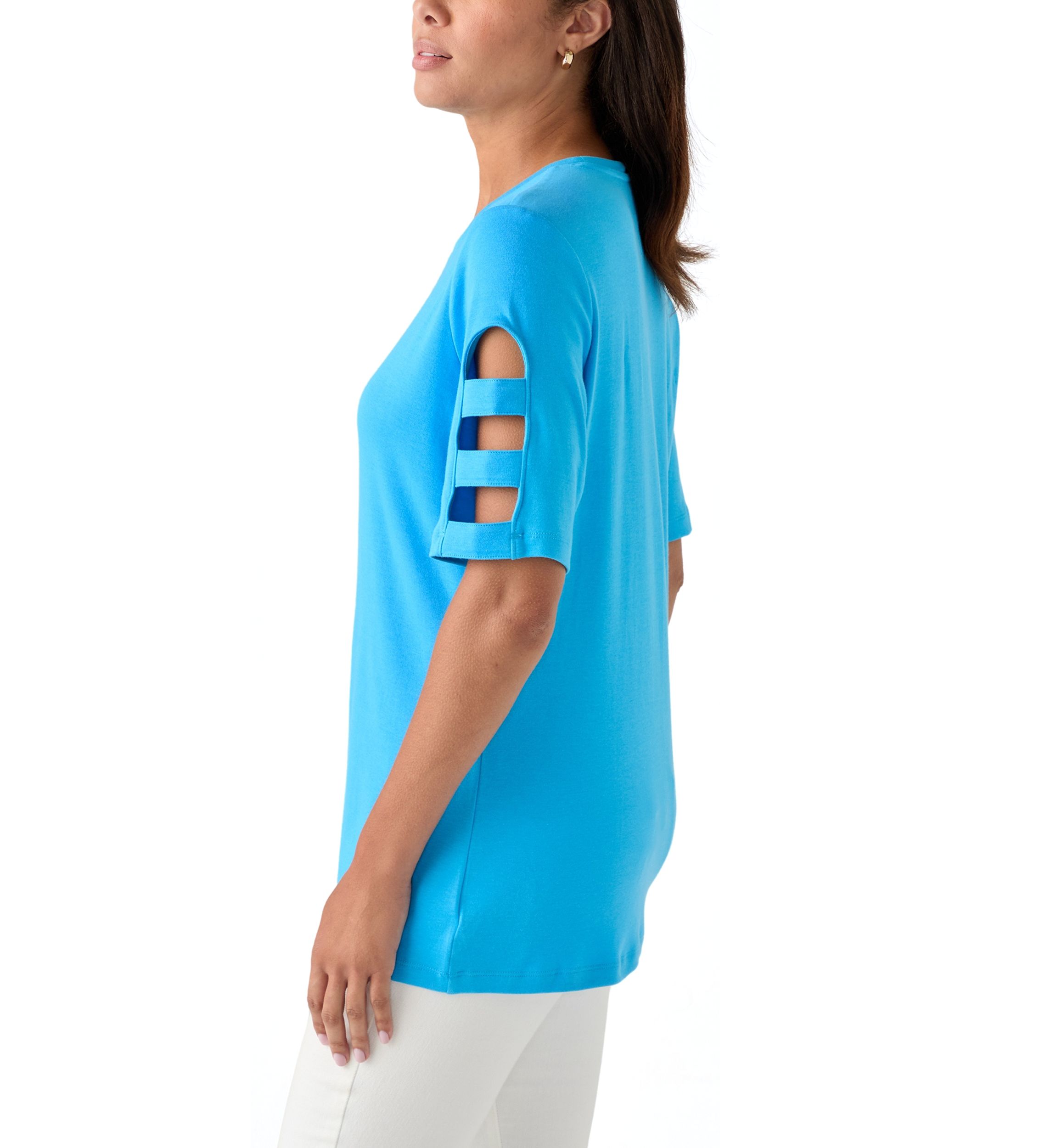 Womens Elbow Ladder Sleeve Top