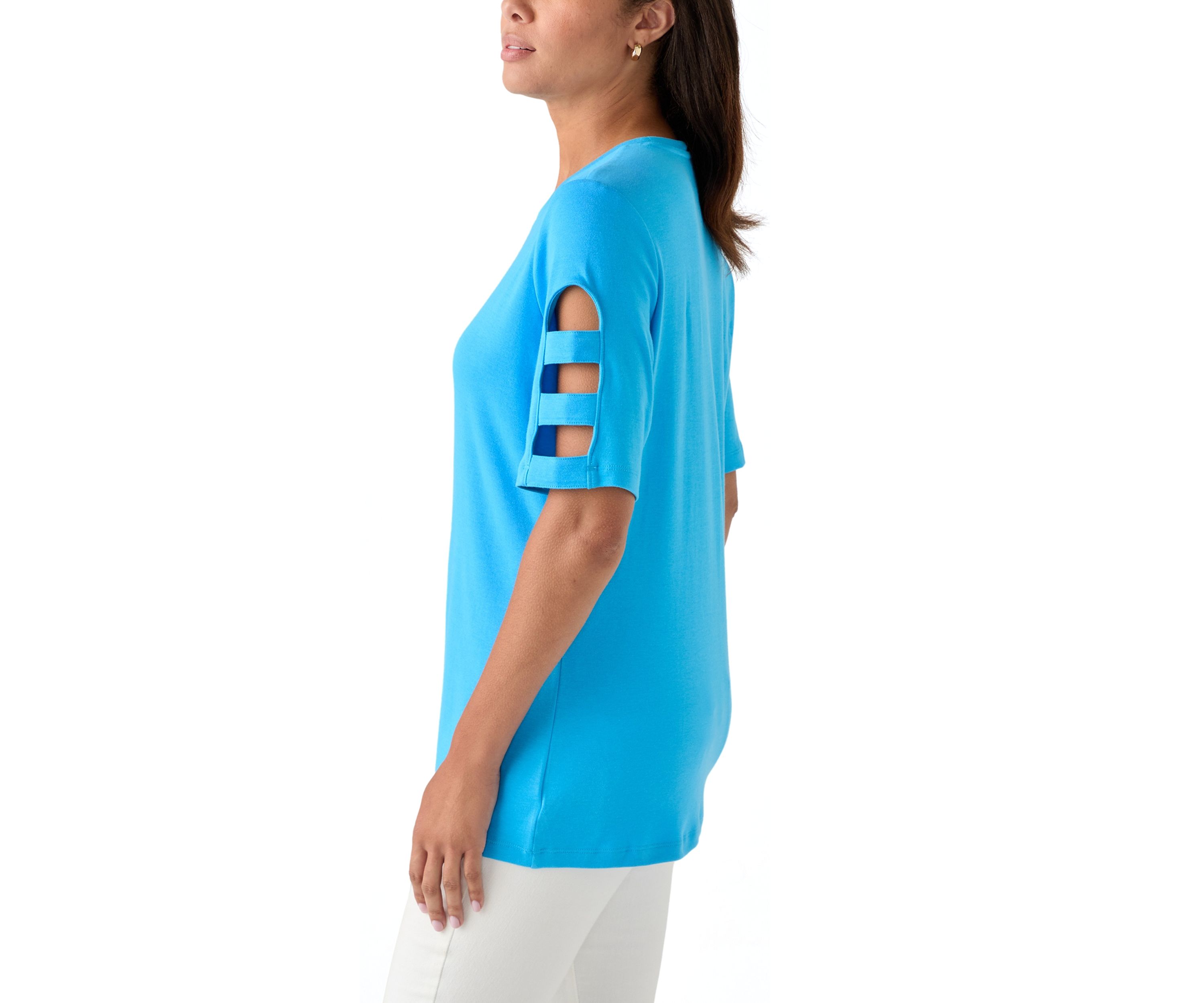 Womens Elbow Ladder Sleeve Top