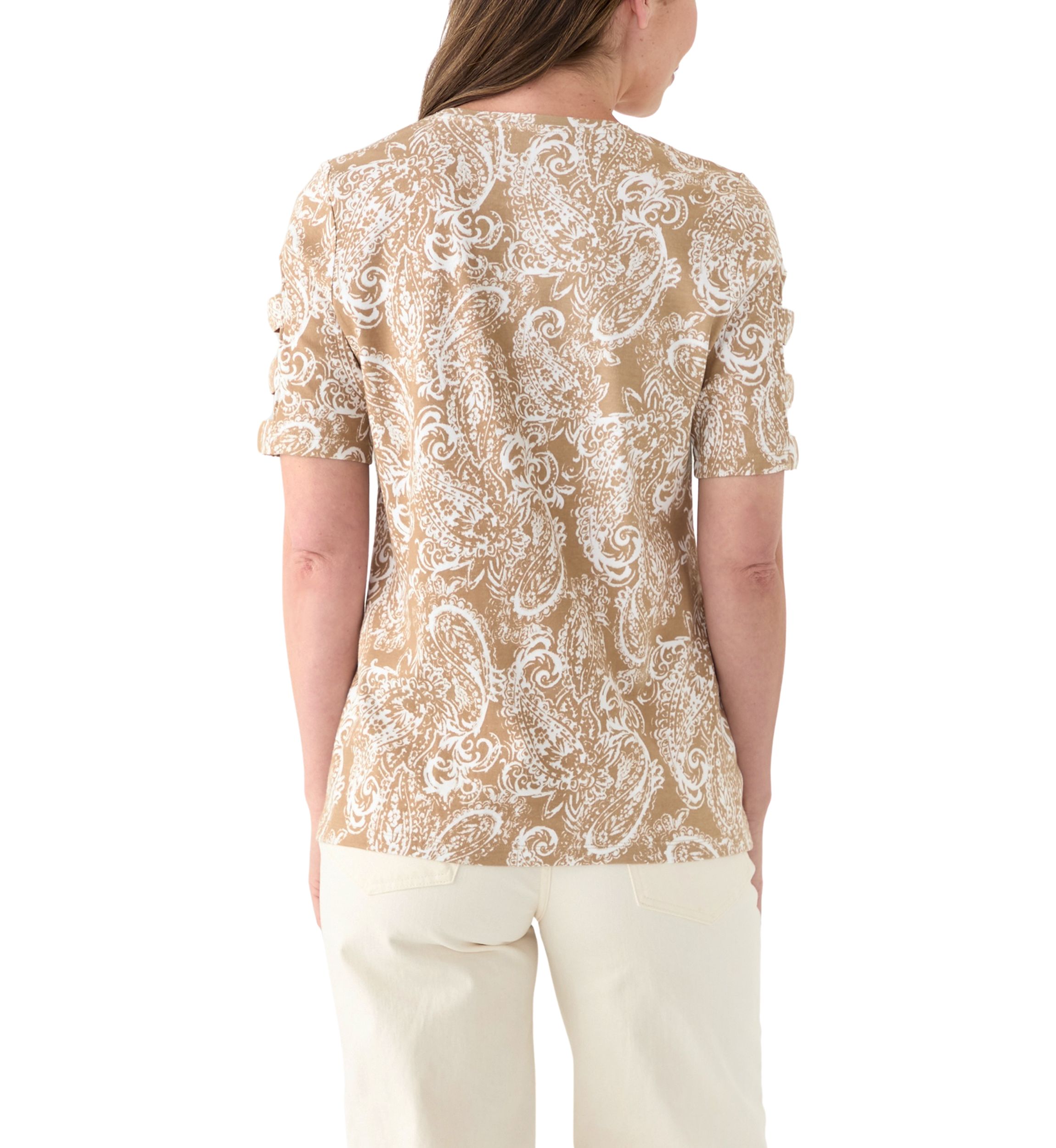 Womens Elbow Ladder Sleeve Crew Neck Printed T-Shirt