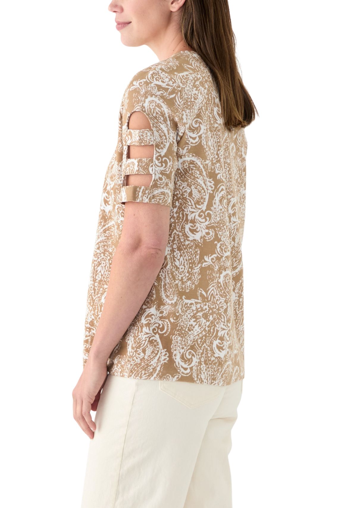 Womens Elbow Ladder Sleeve Crew Neck Printed T-Shirt