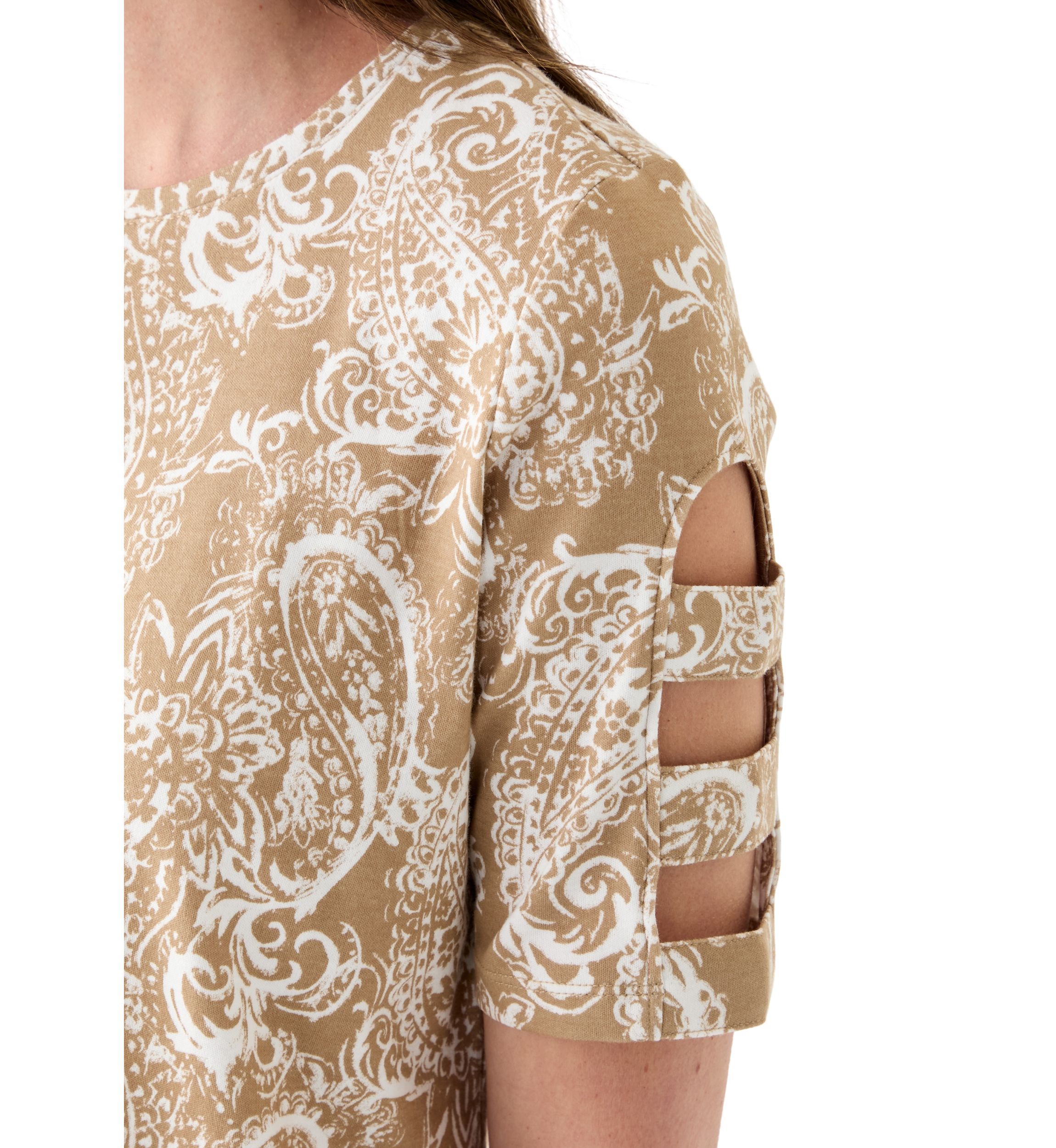 Womens Elbow Ladder Sleeve Crew Neck Printed T-Shirt