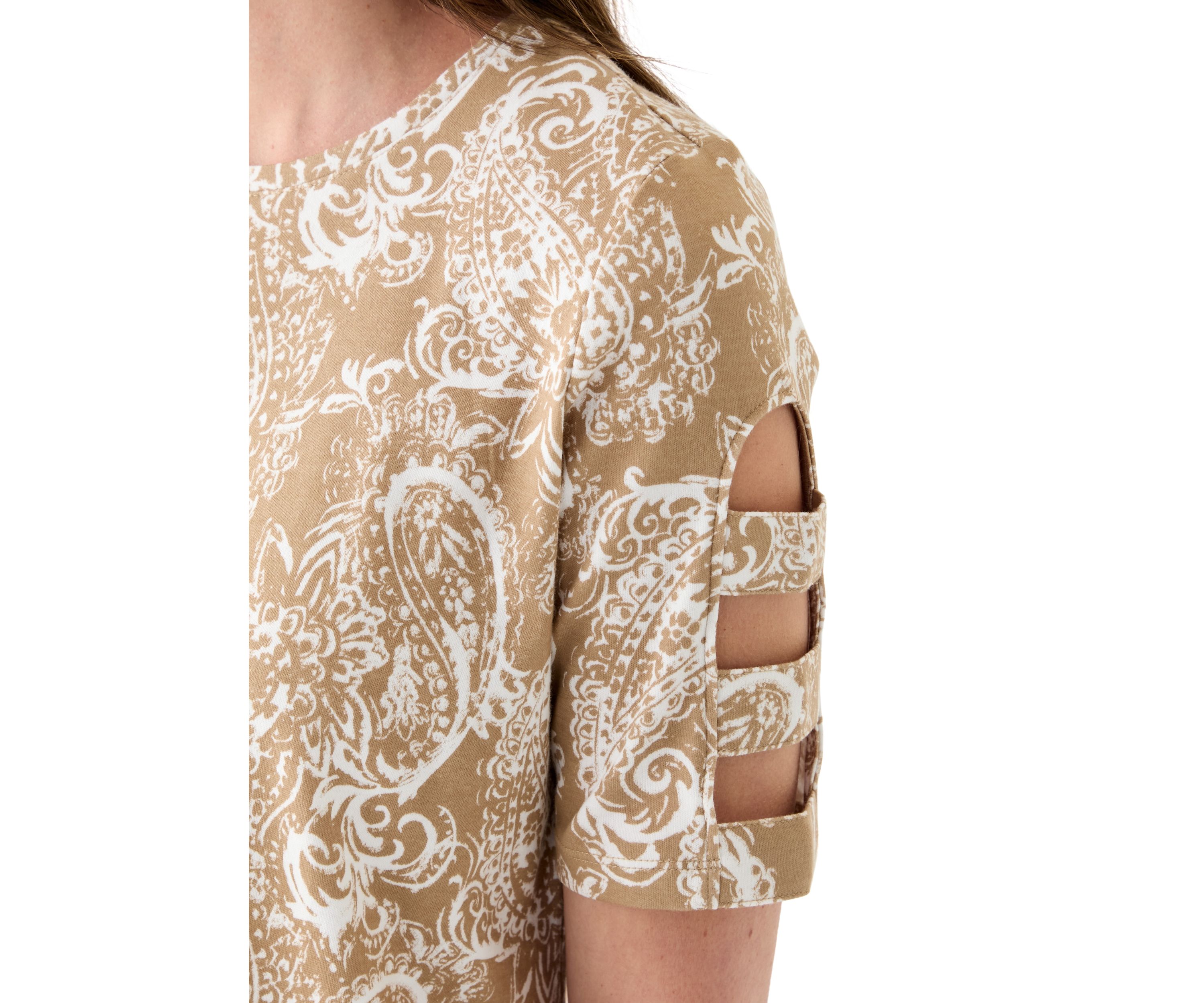 Womens Elbow Ladder Sleeve Crew Neck Printed T-Shirt