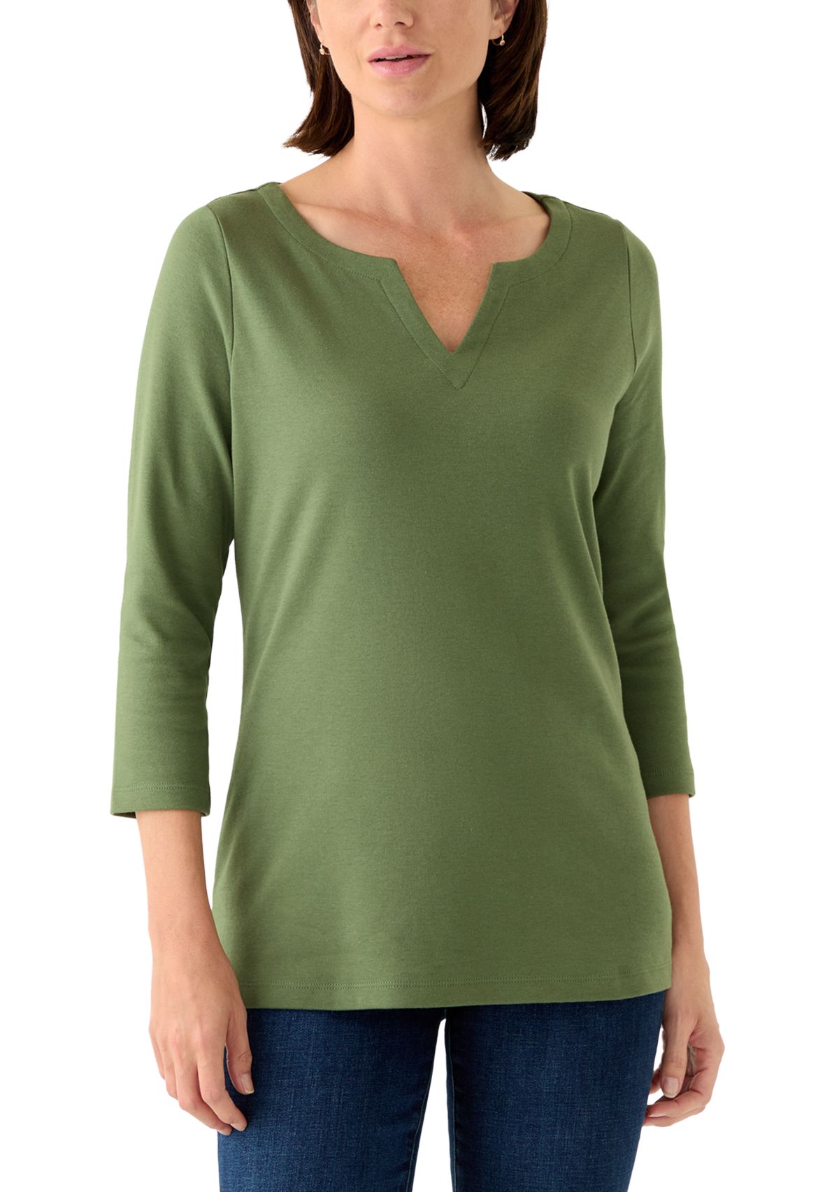 Womens Three-Quarter Split Neck Top