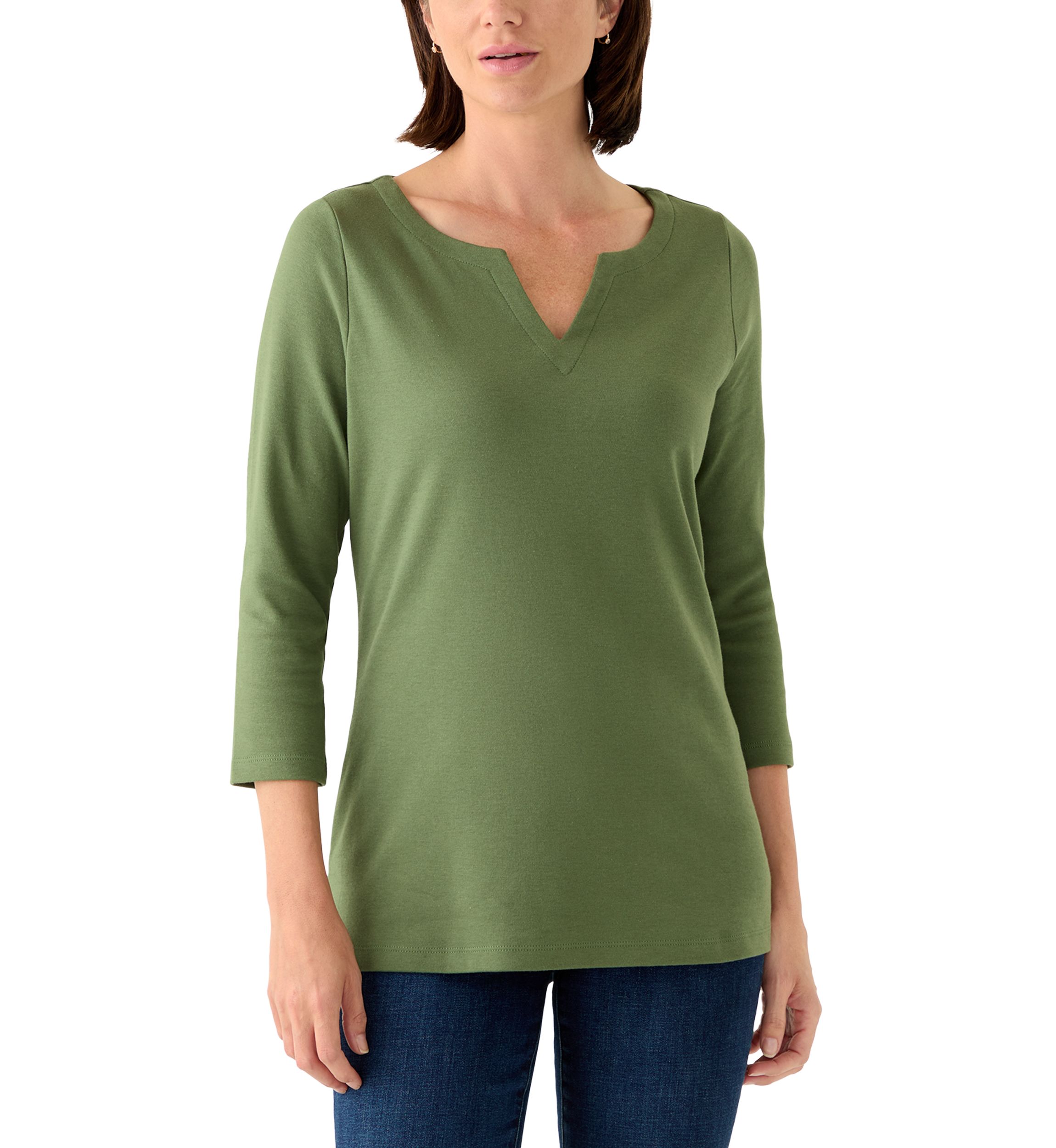 Womens Three-Quarter Split Neck Top