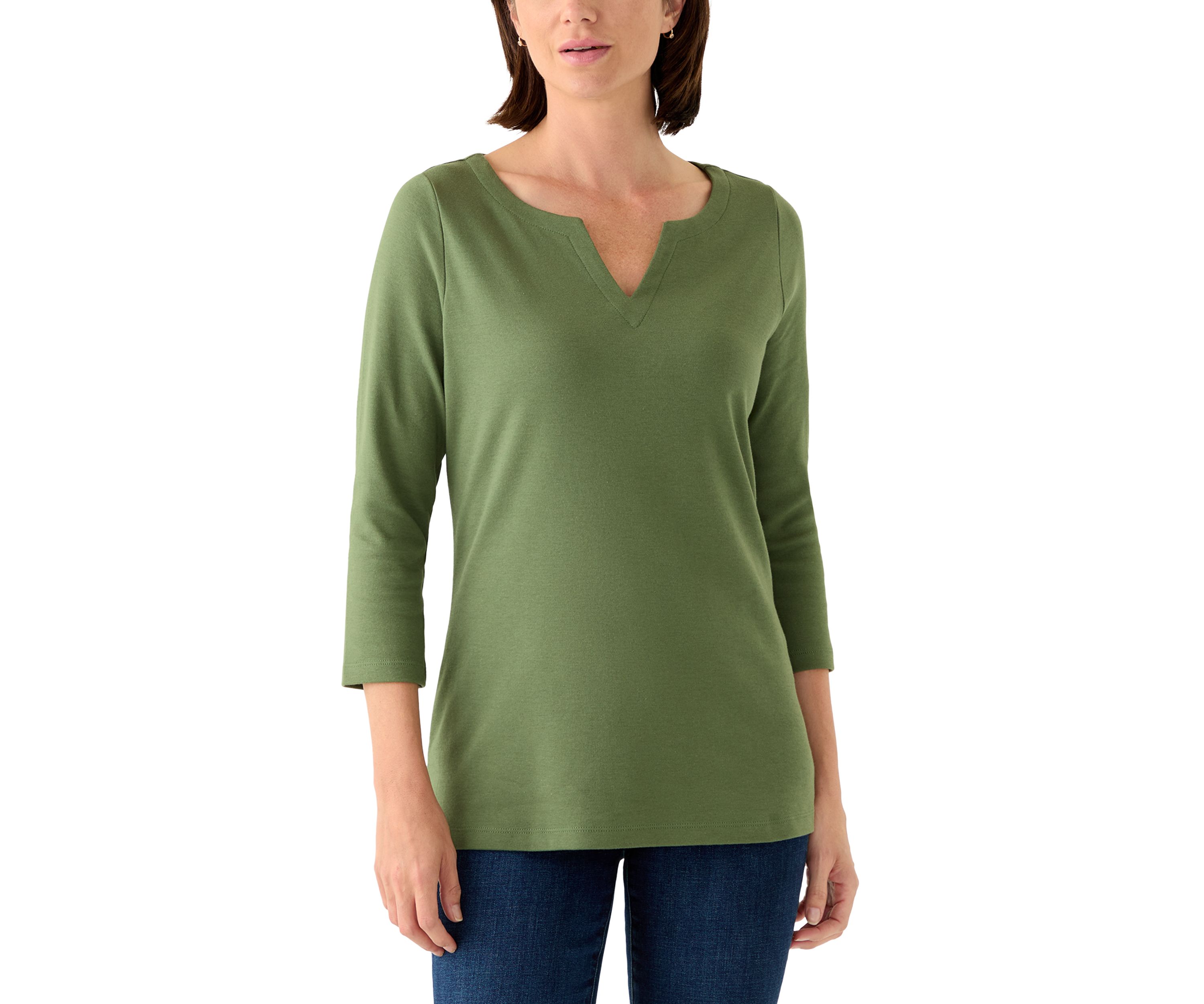 Womens Three-Quarter Split Neck Top