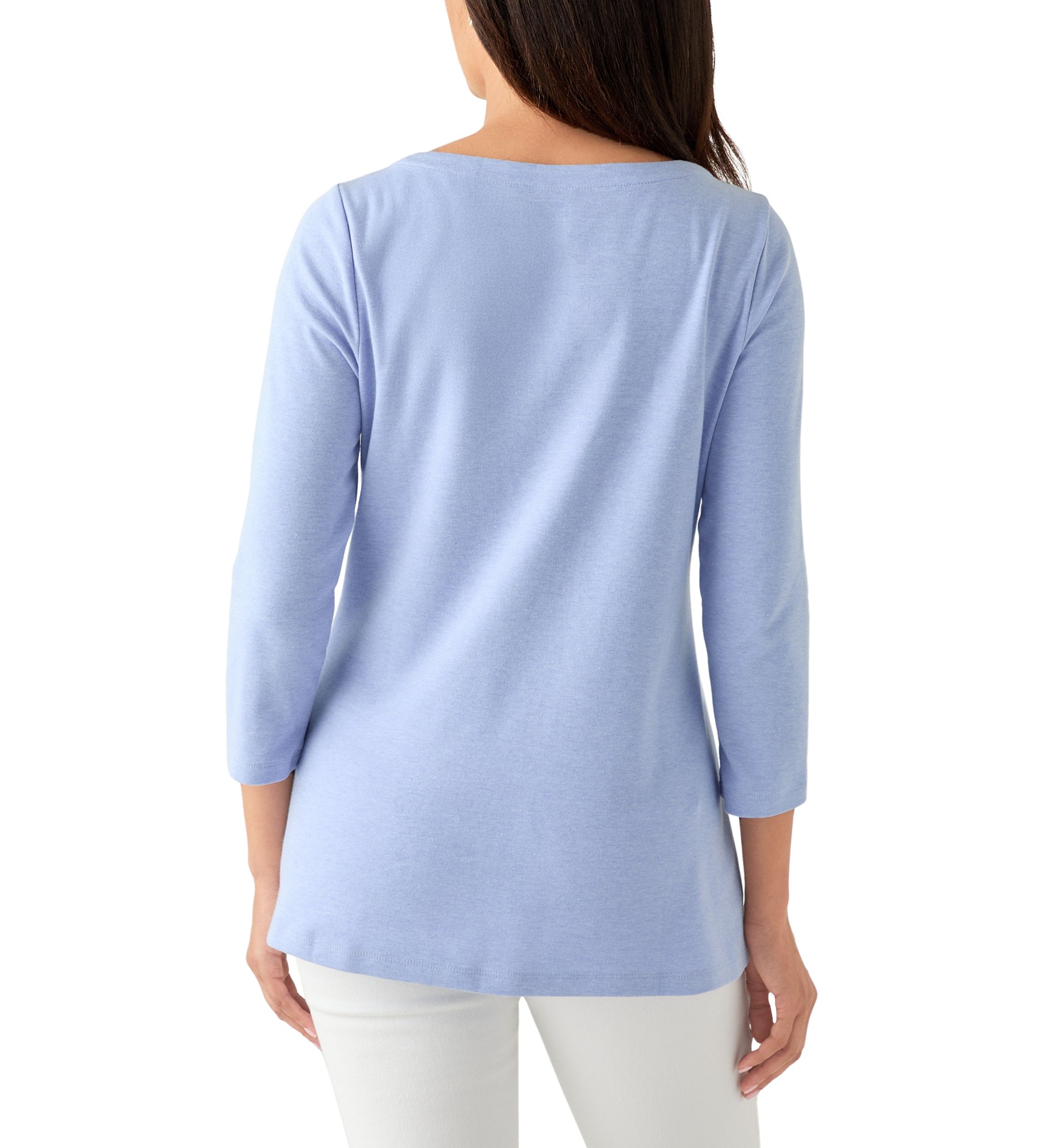 Womens 3/4 Sleeve Split Neck Heather T-Shirt