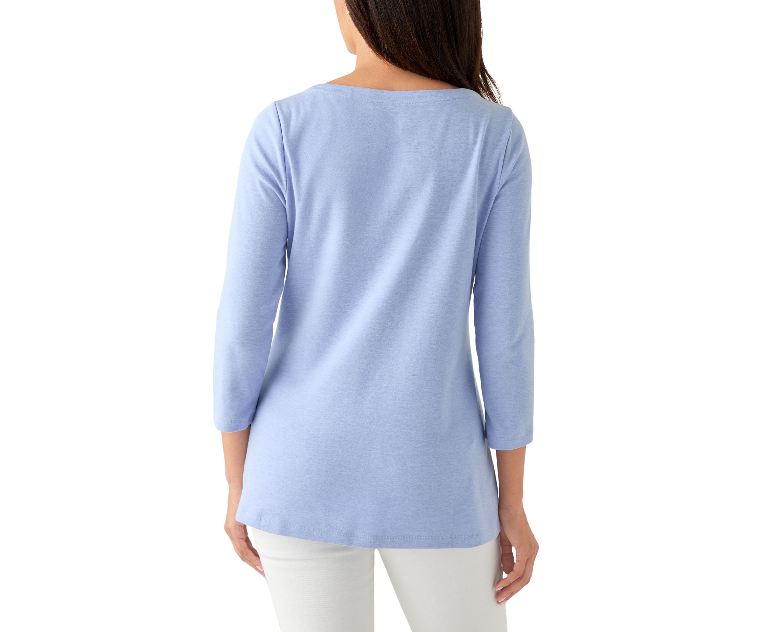 Womens 3/4 Sleeve Split Neck Heather T-Shirt