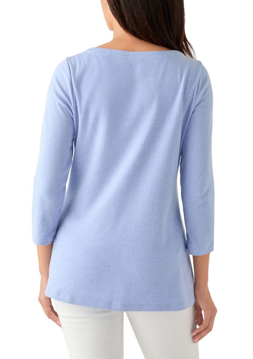 Womens 3/4 Sleeve Split Neck Heather T-Shirt