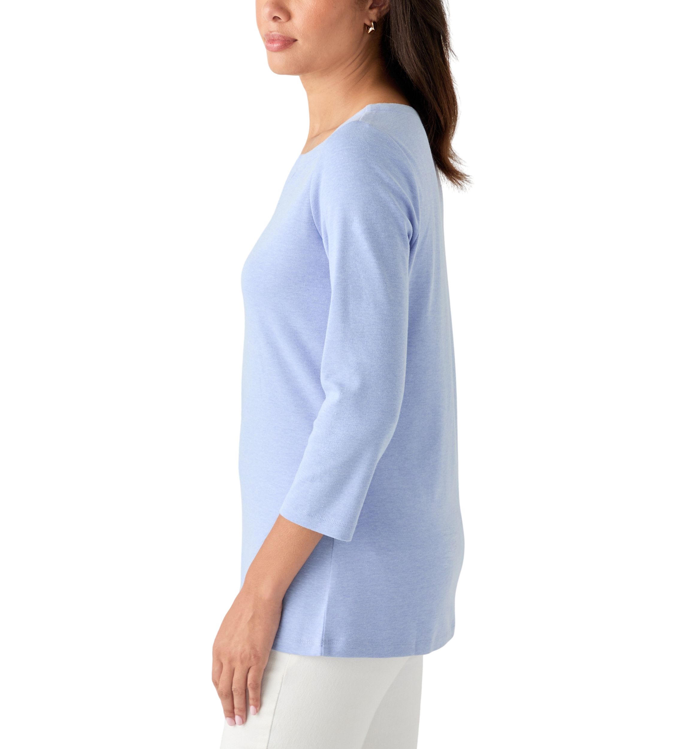 Womens 3/4 Sleeve Split Neck Heather T-Shirt