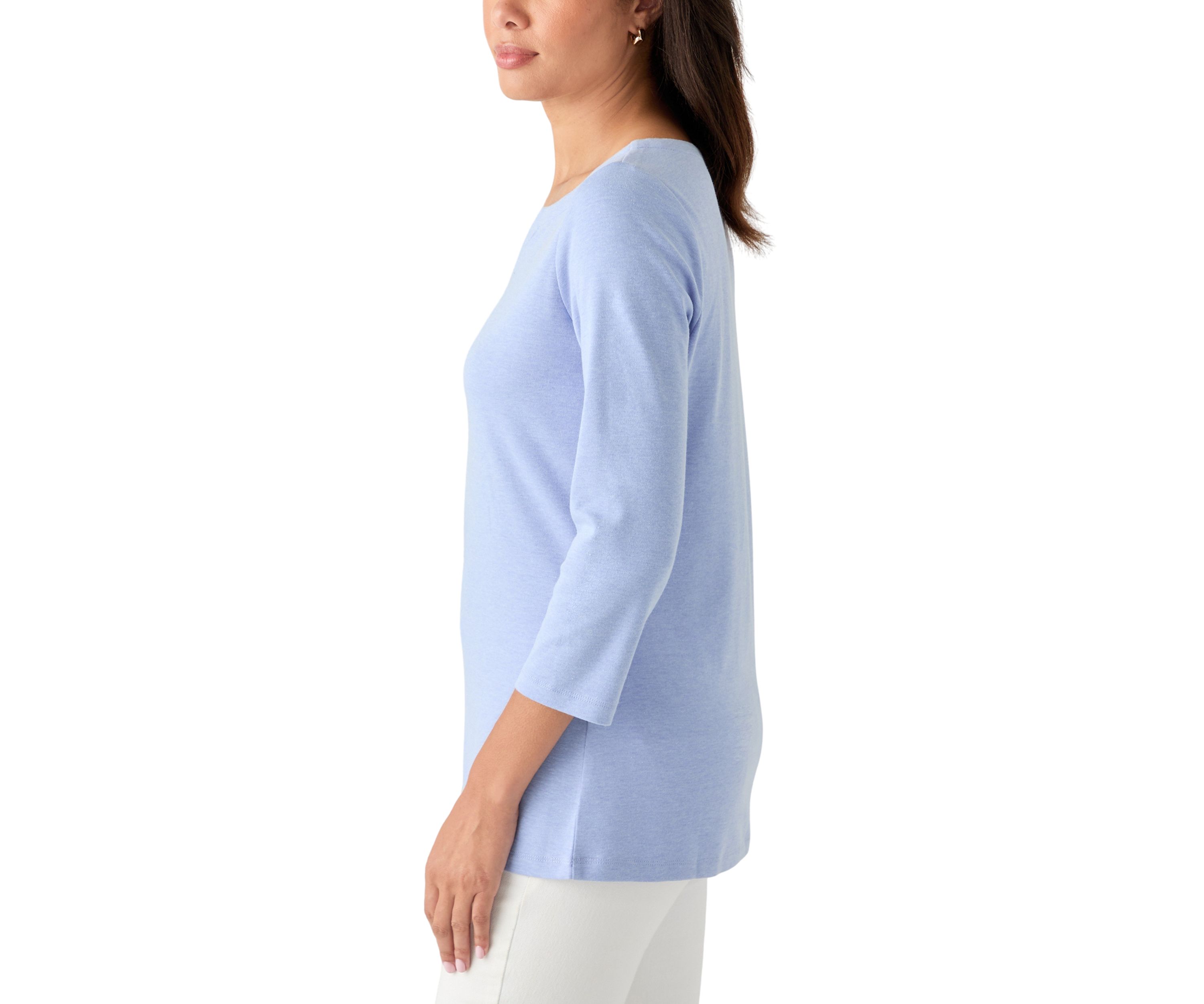 Womens 3/4 Sleeve Split Neck Heather T-Shirt