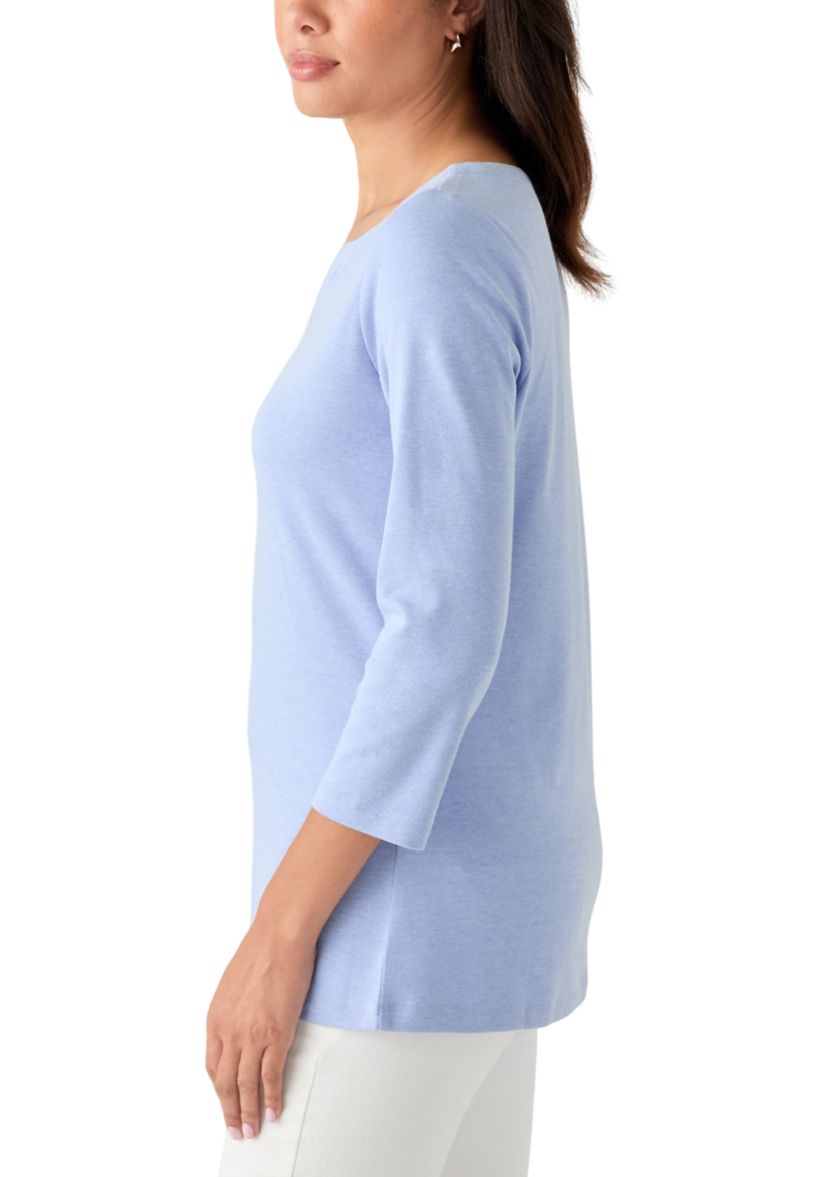 Womens 3/4 Sleeve Split Neck Heather T-Shirt