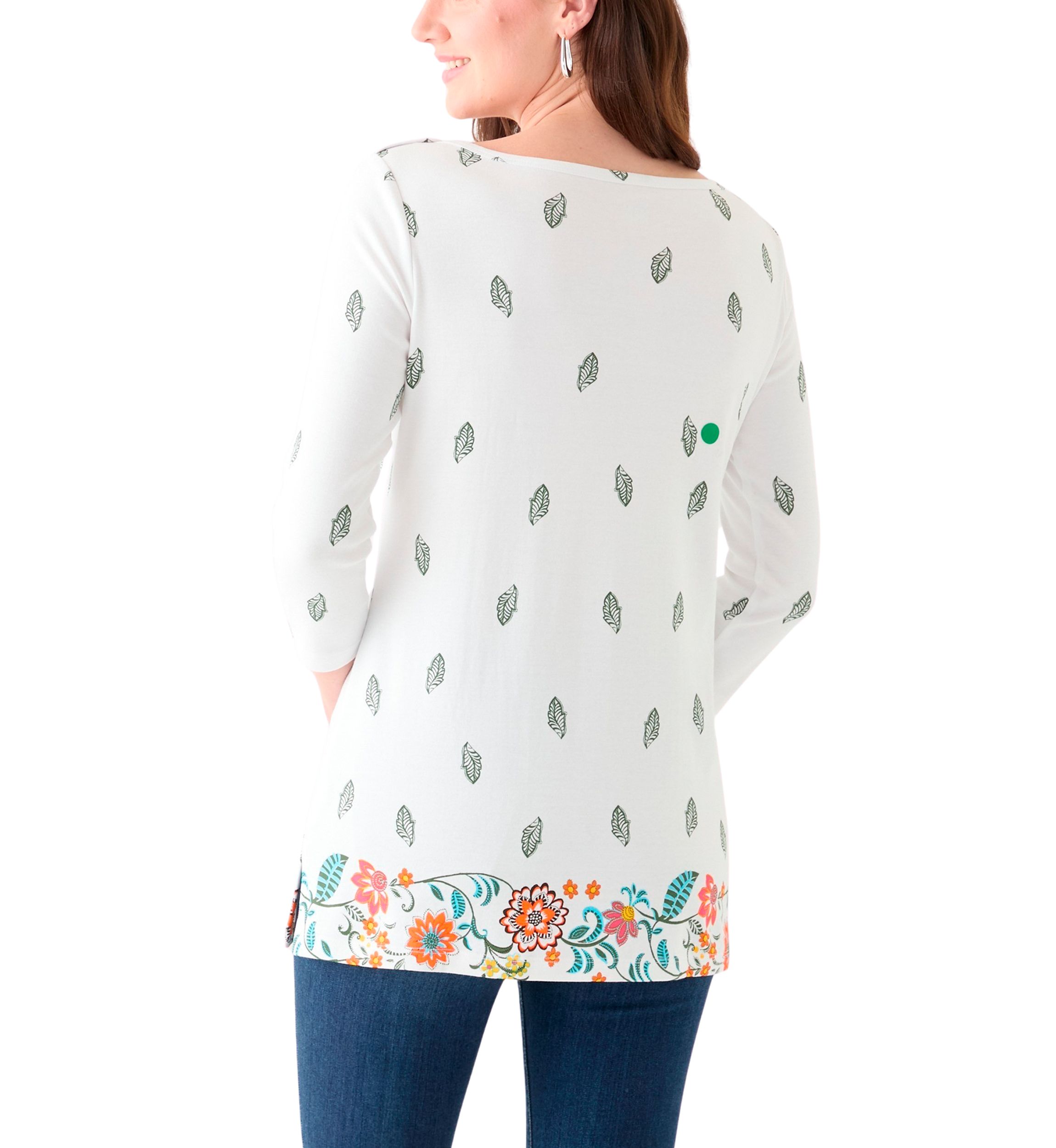 Womens 3/4 Sleeve Boat Neck Placement Print Top