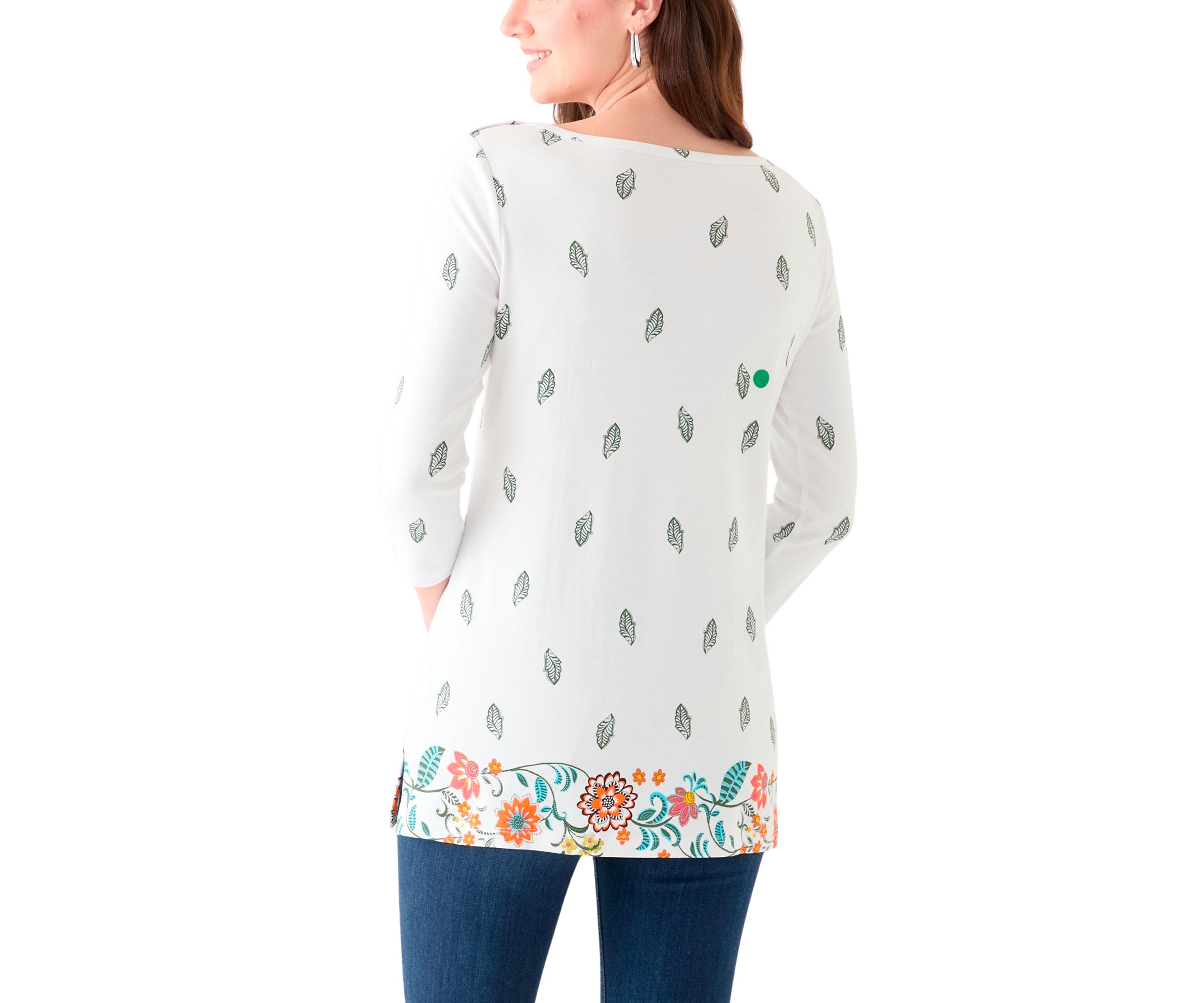 Womens 3/4 Sleeve Boat Neck Placement Print Top