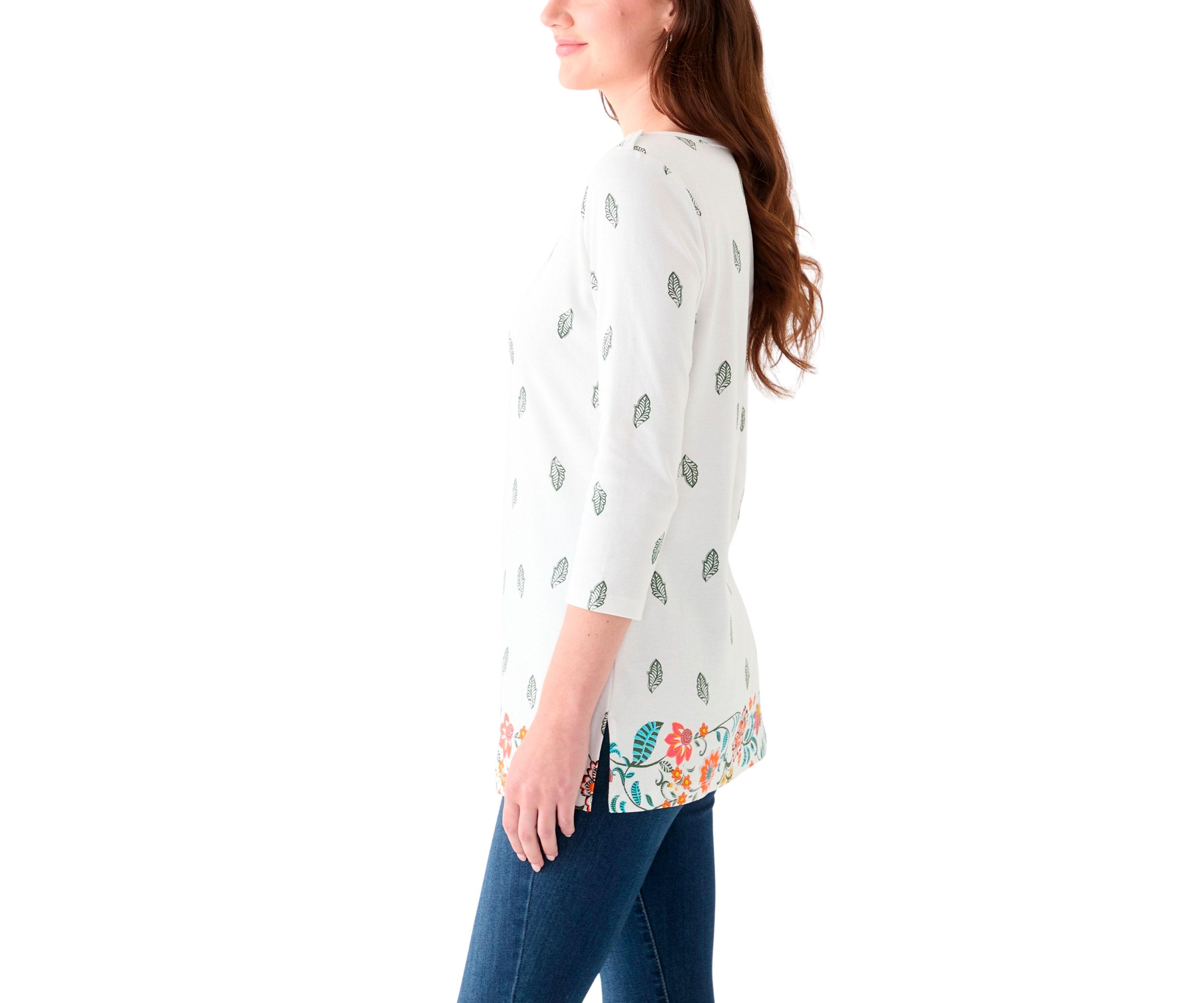 Womens 3/4 Sleeve Boat Neck Placement Print Top