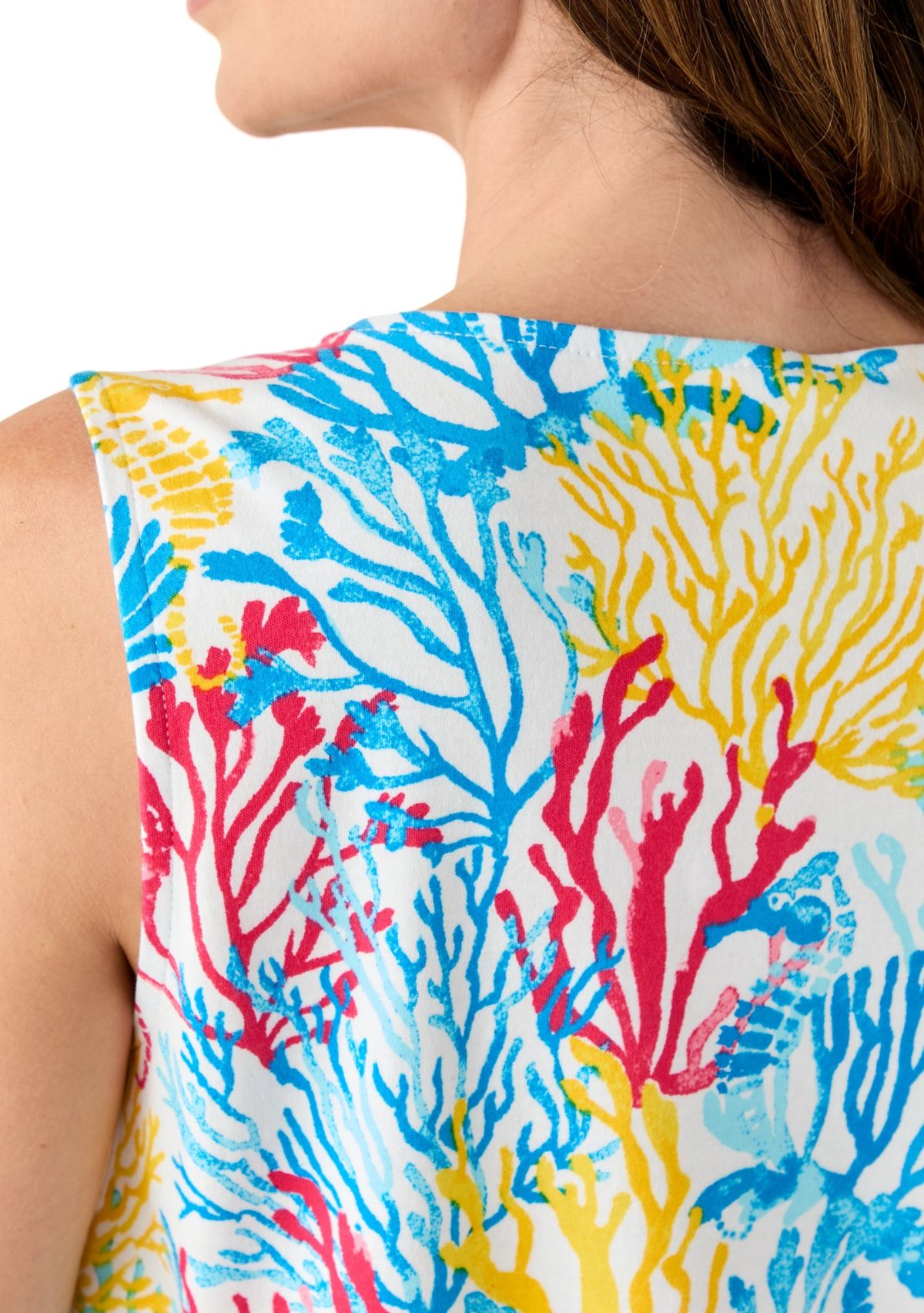 Womens Sleeveless Split Neck Allover Print Tank Top