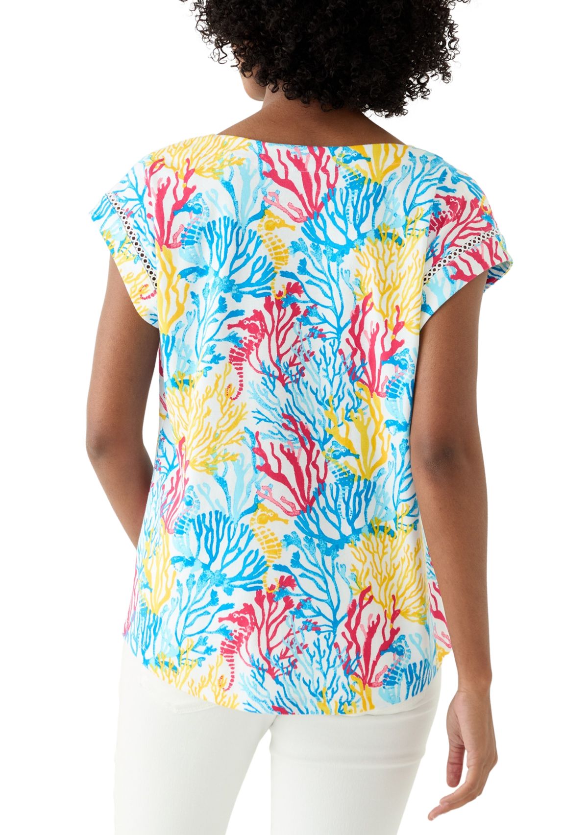 Womens Short Sleeve Inset Trim Printed T-Shirt