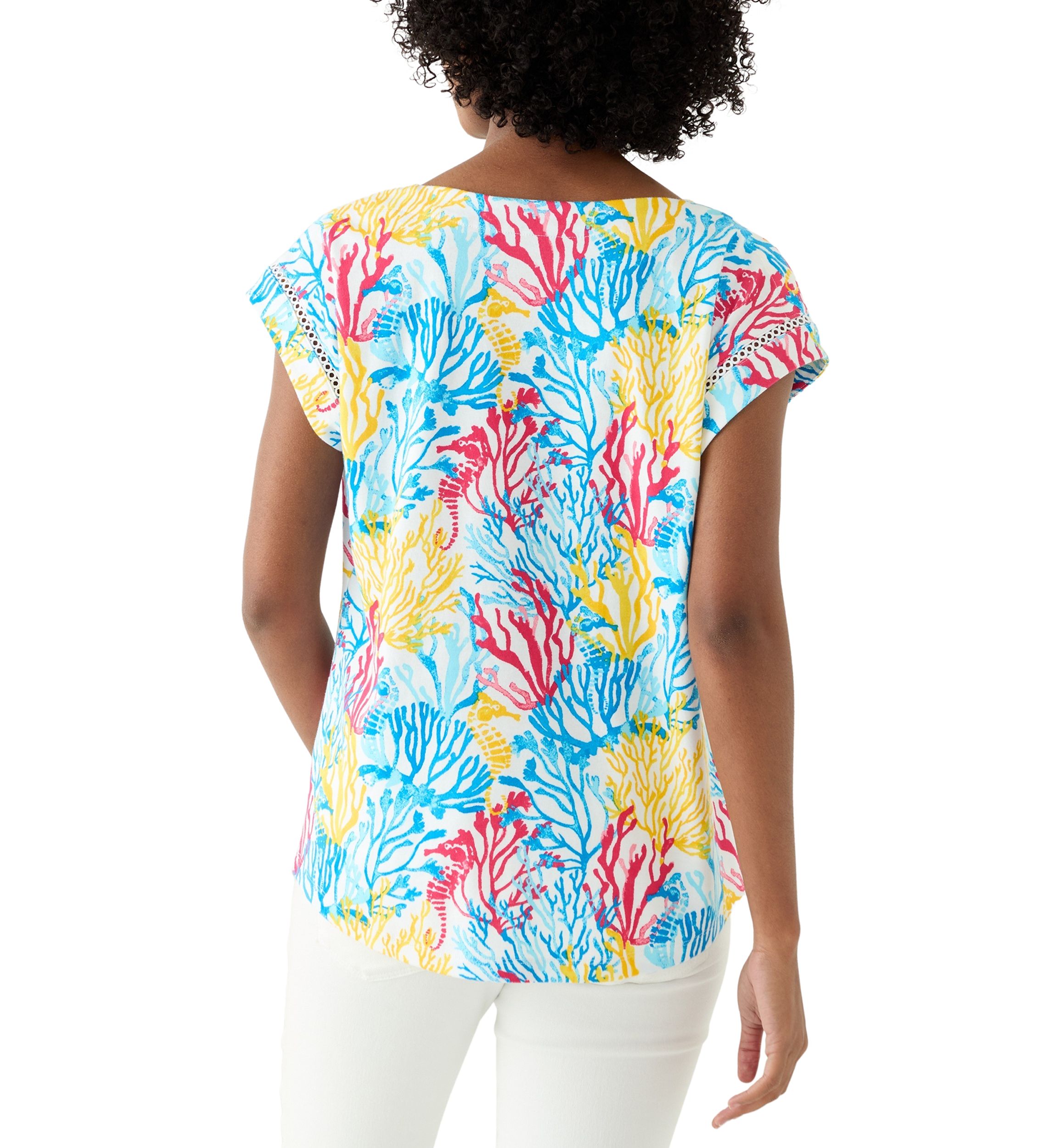 Womens Short Sleeve Inset Trim Printed T-Shirt