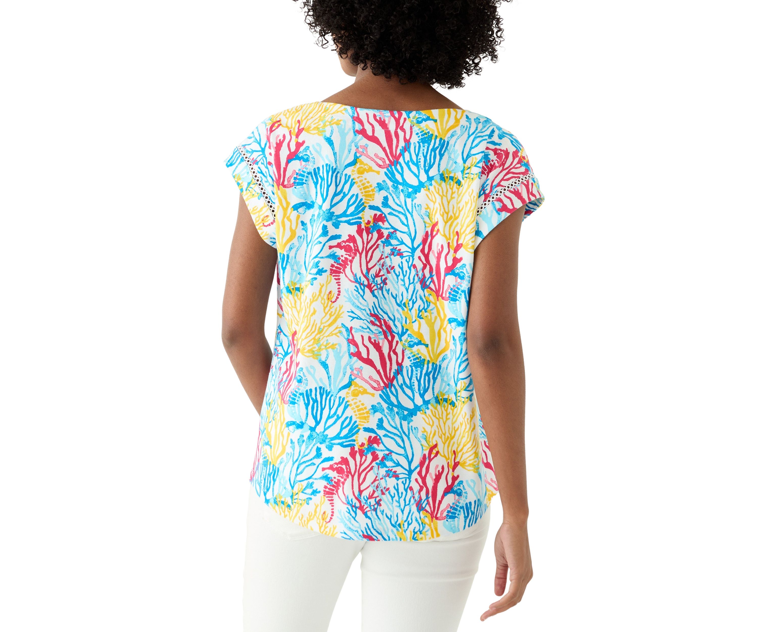Womens Short Sleeve Inset Trim Printed T-Shirt