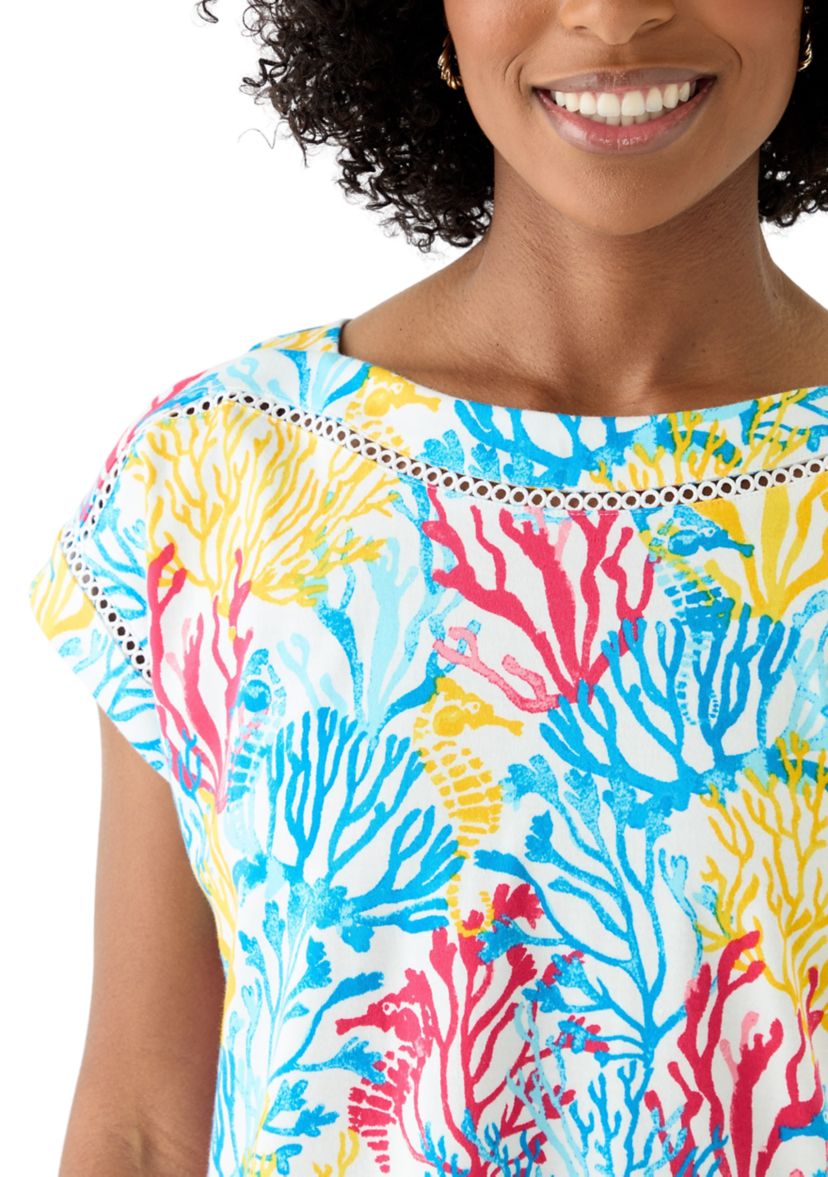 Womens Short Sleeve Inset Trim Printed T-Shirt