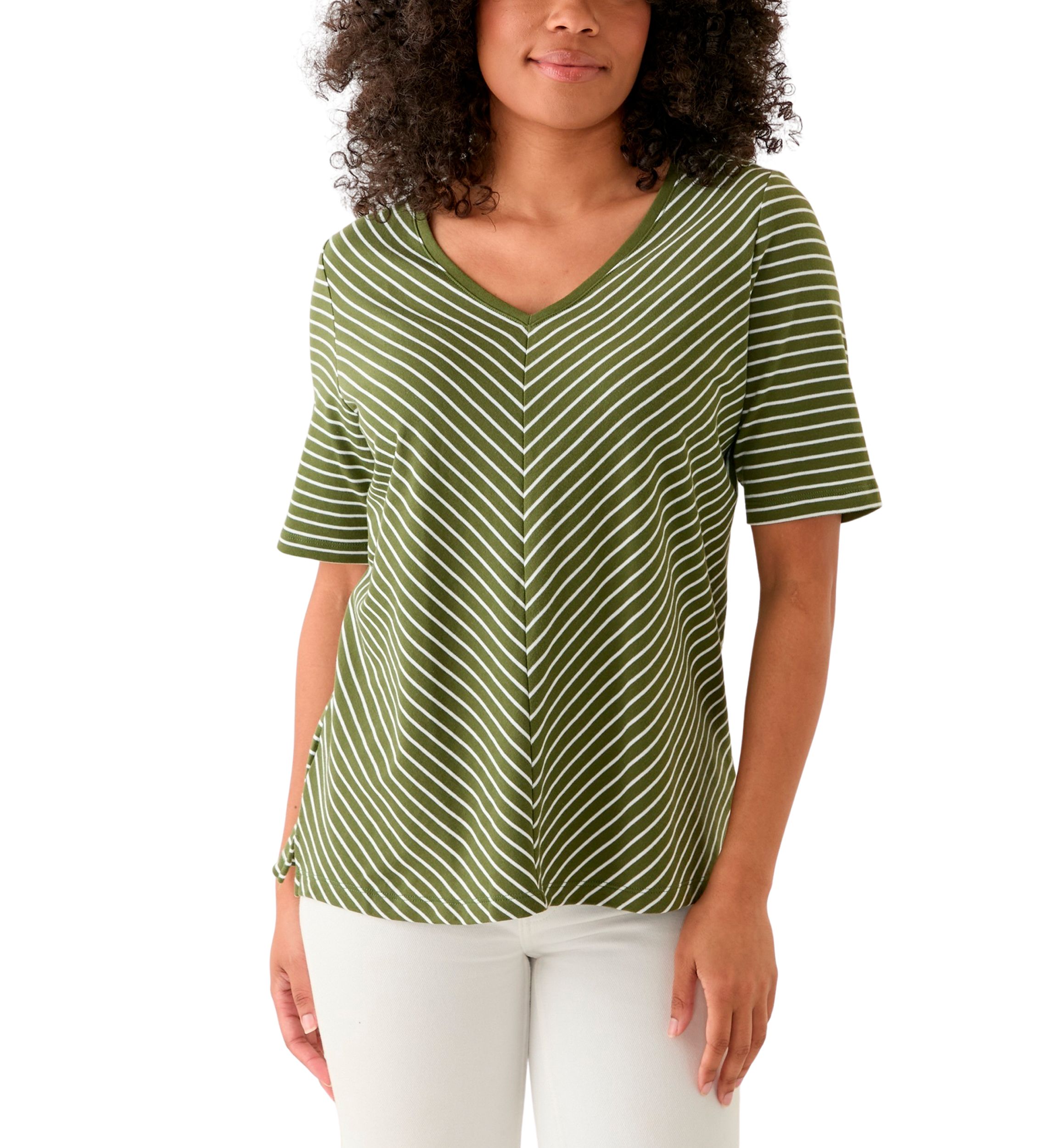 Womens Short Sleeve V-Neck Striped T-Shirt