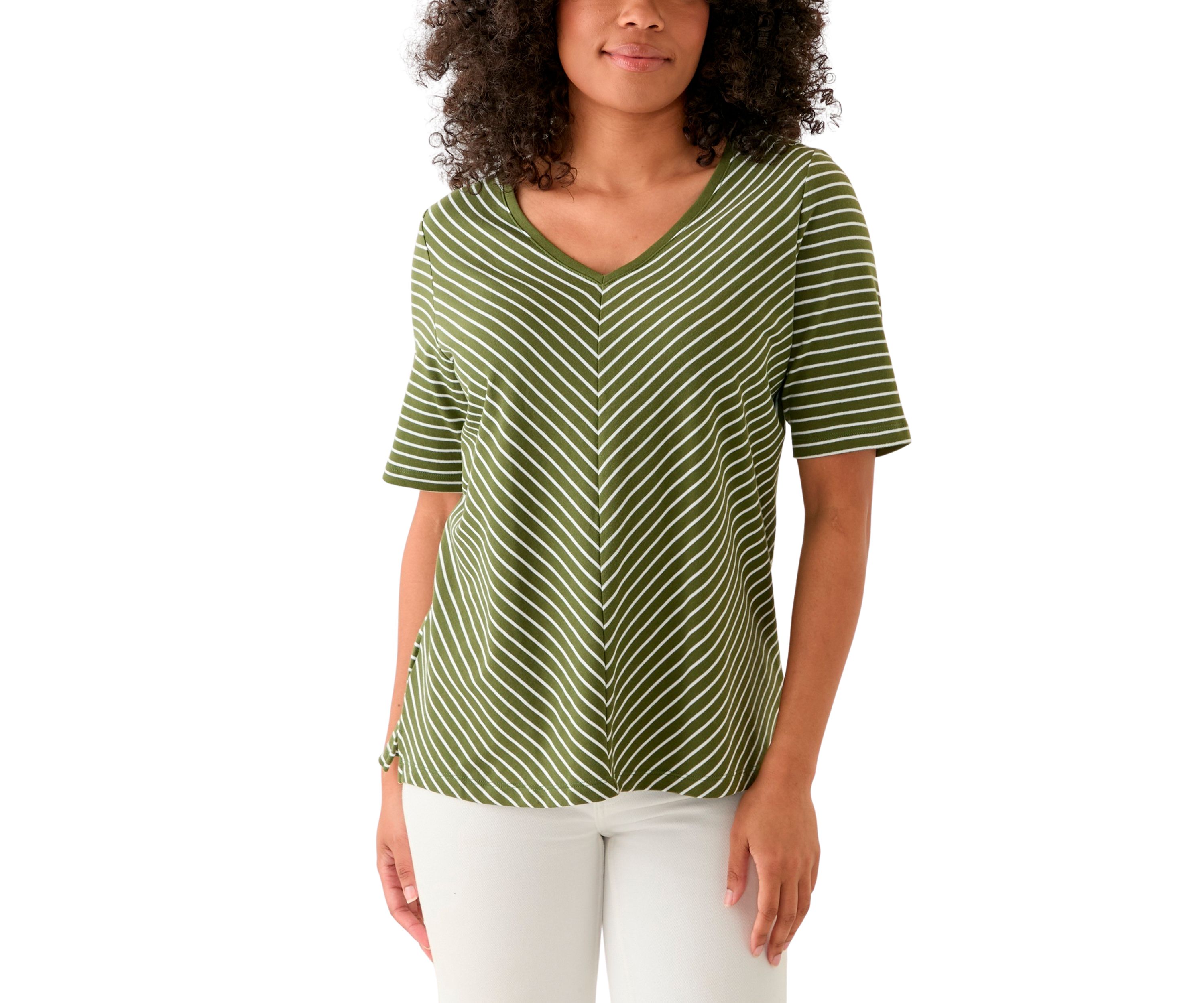 Womens Short Sleeve V-Neck Striped T-Shirt