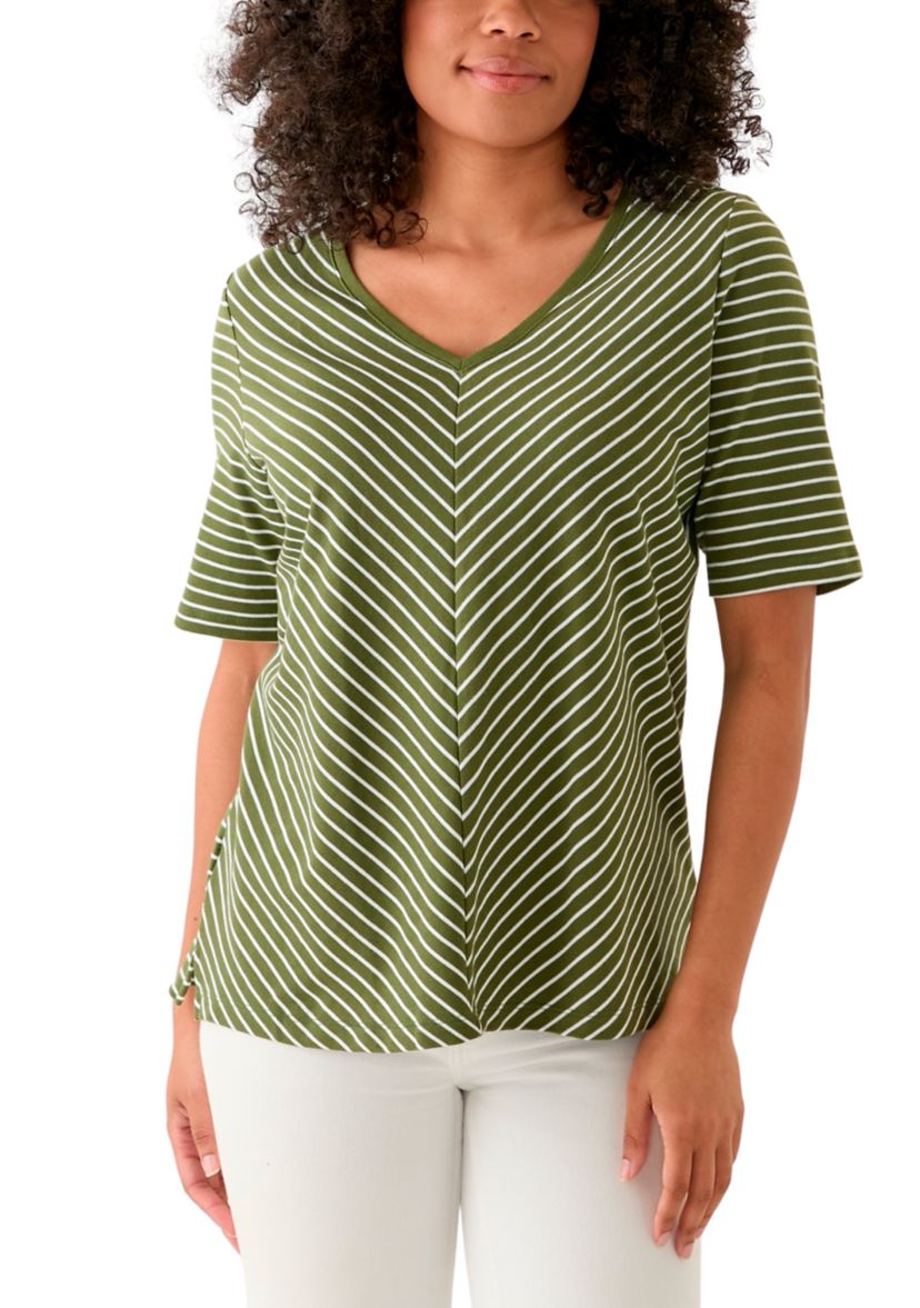 Womens Short Sleeve V-Neck Striped T-Shirt