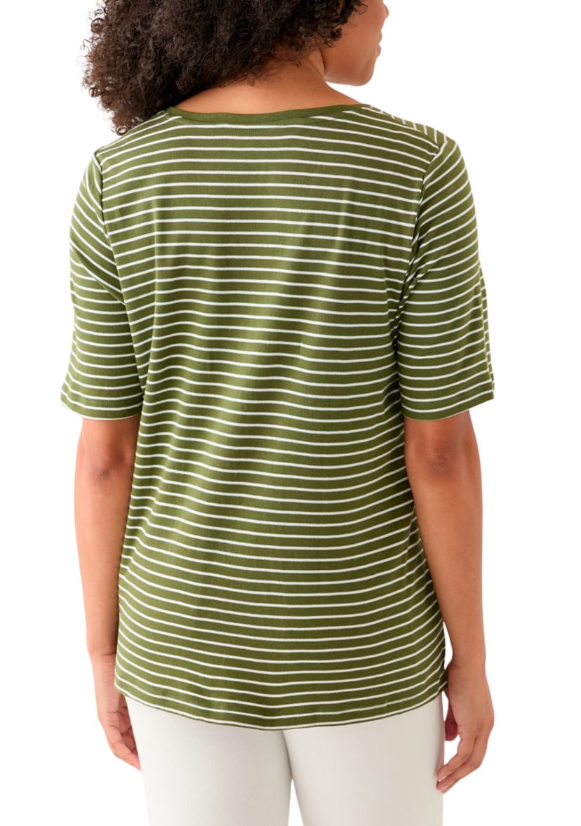 Womens Short Sleeve V-Neck Striped T-Shirt