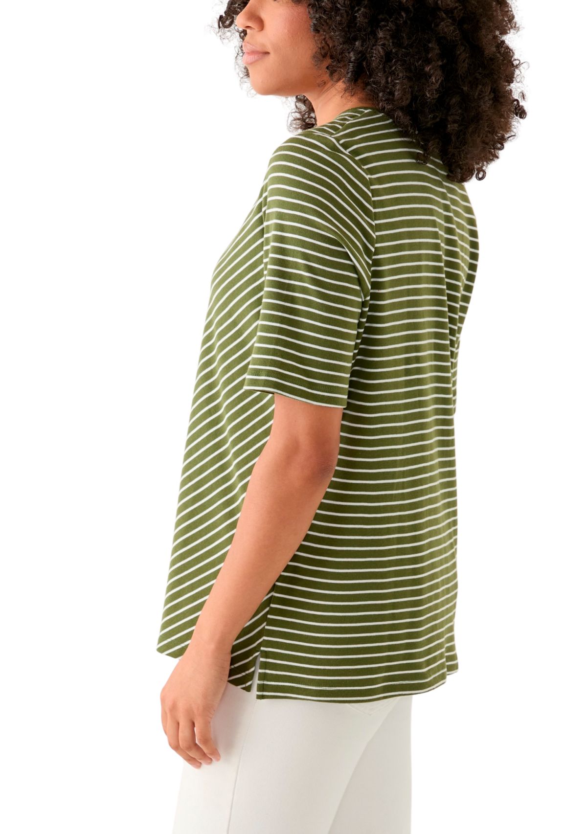 Womens Short Sleeve V-Neck Striped T-Shirt