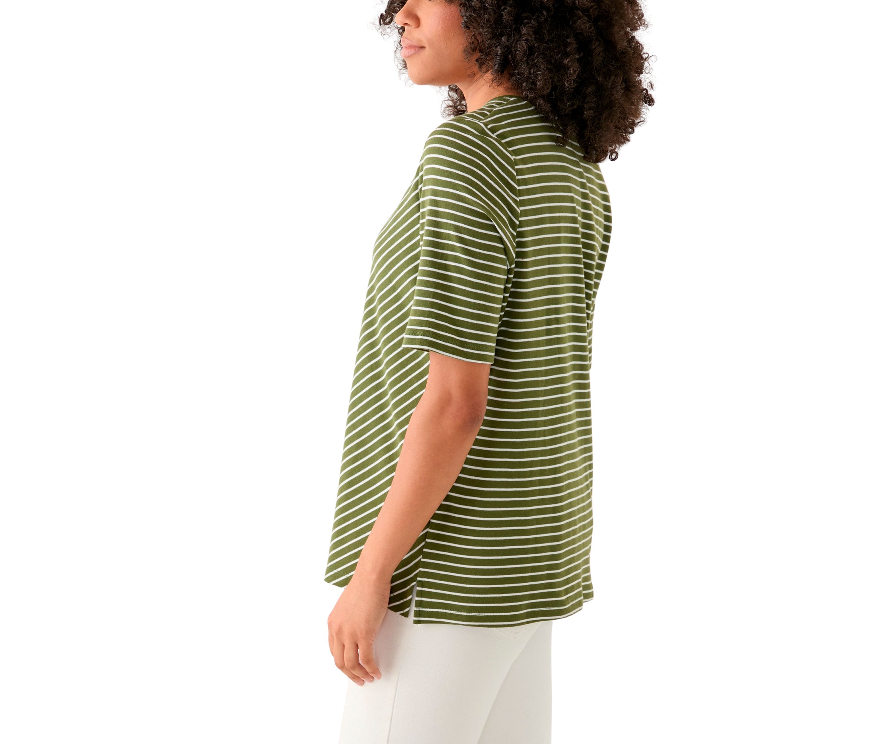 Womens Short Sleeve V-Neck Striped T-Shirt