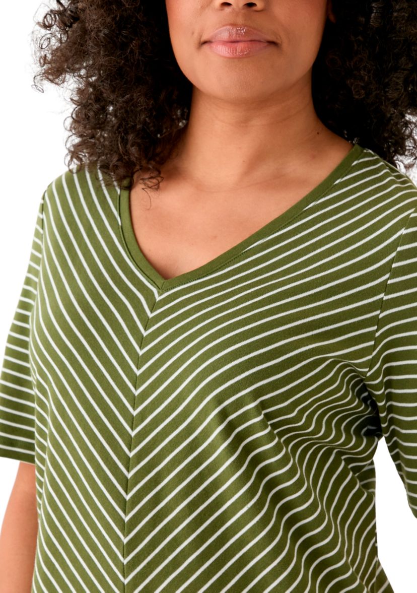Womens Short Sleeve V-Neck Striped T-Shirt