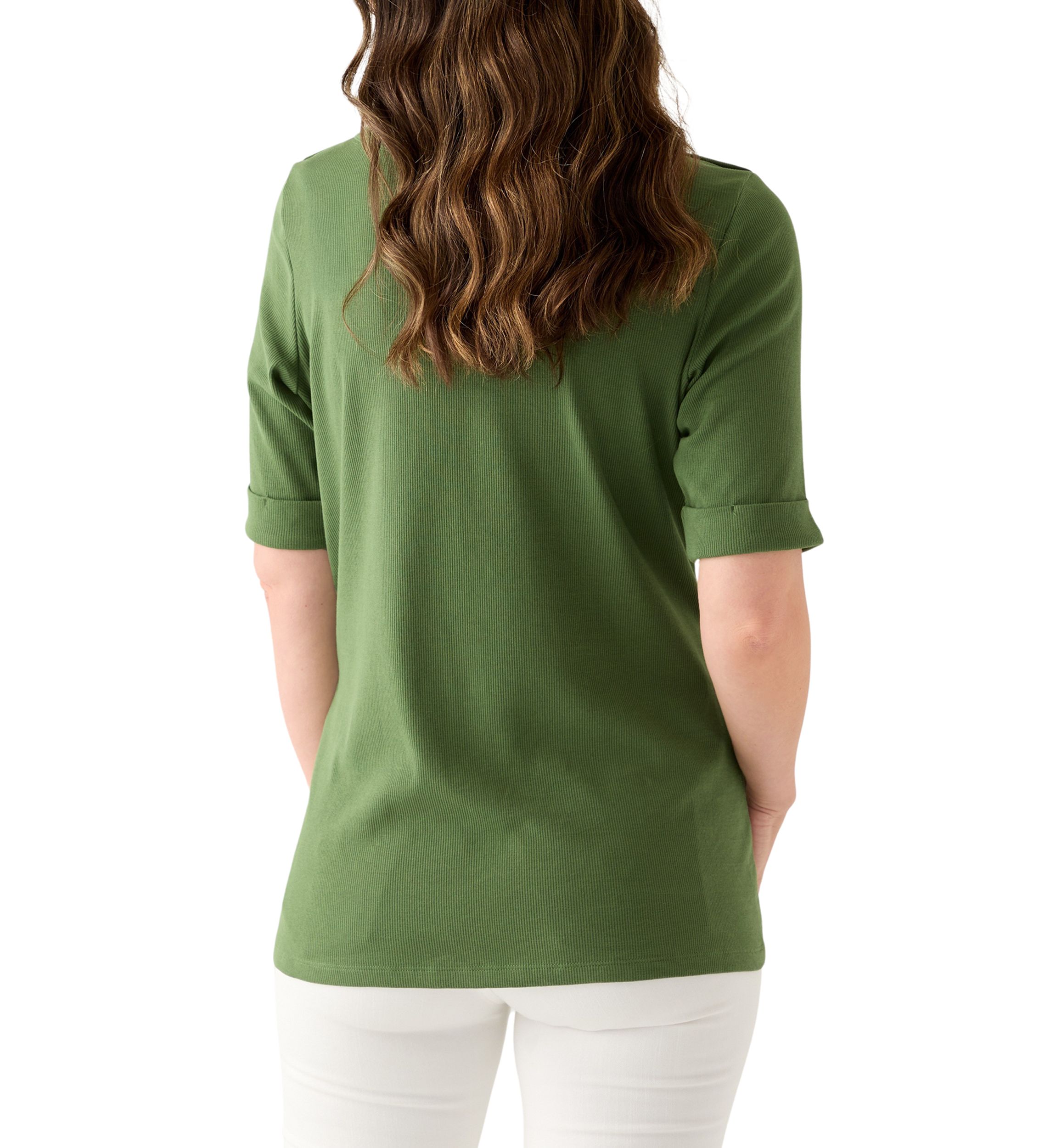 Womens Elbow Sleeve Rolled Cuff Solid Top