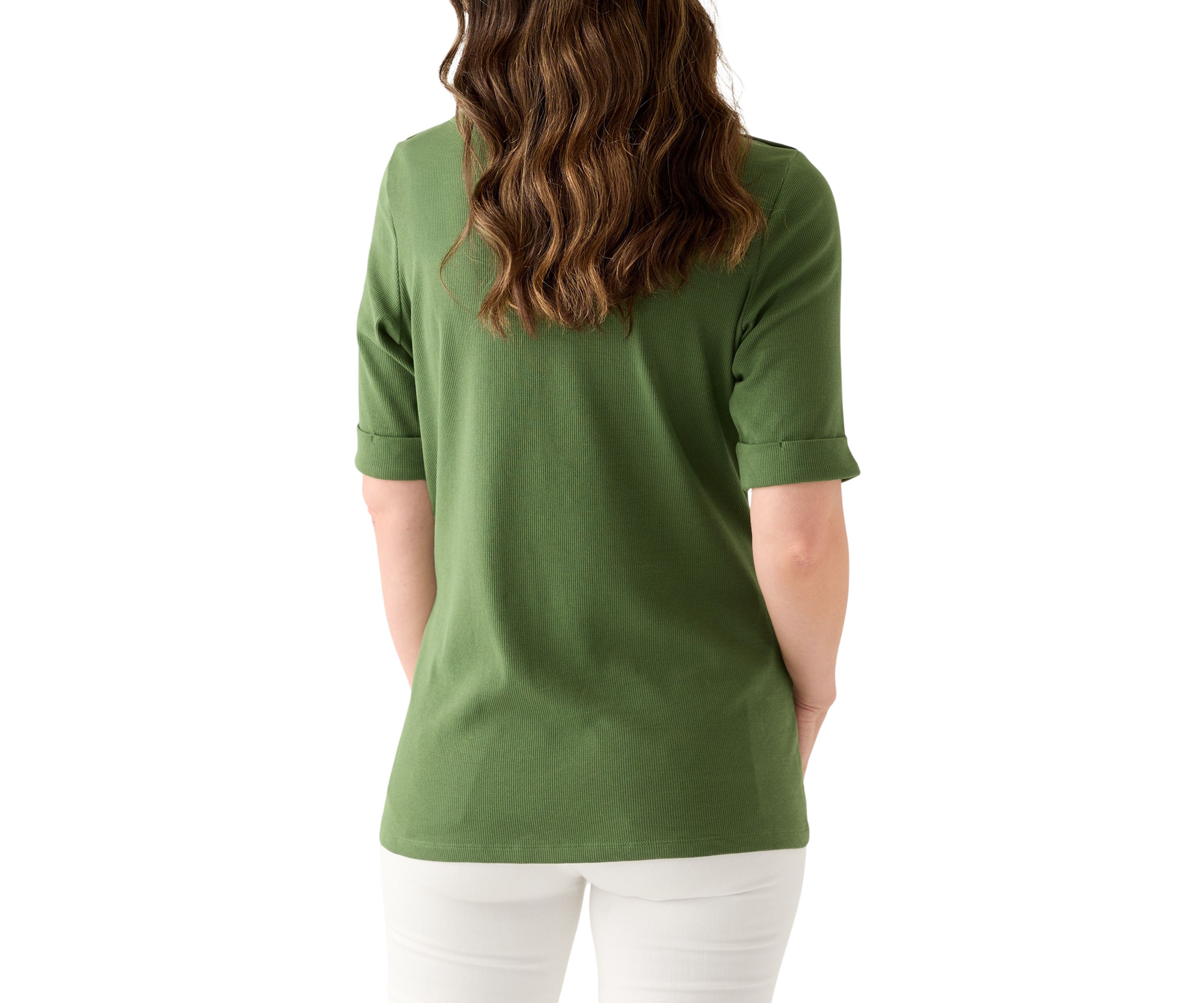 Womens Elbow Sleeve Rolled Cuff Solid Top