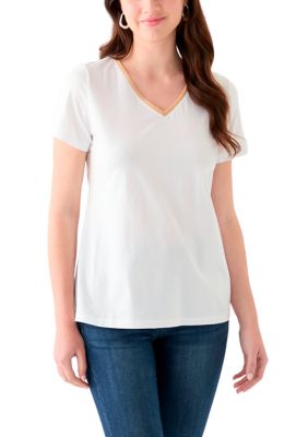 Kim Rogers Women's Short Sleeve V-Neck T-Shirt, White, Large