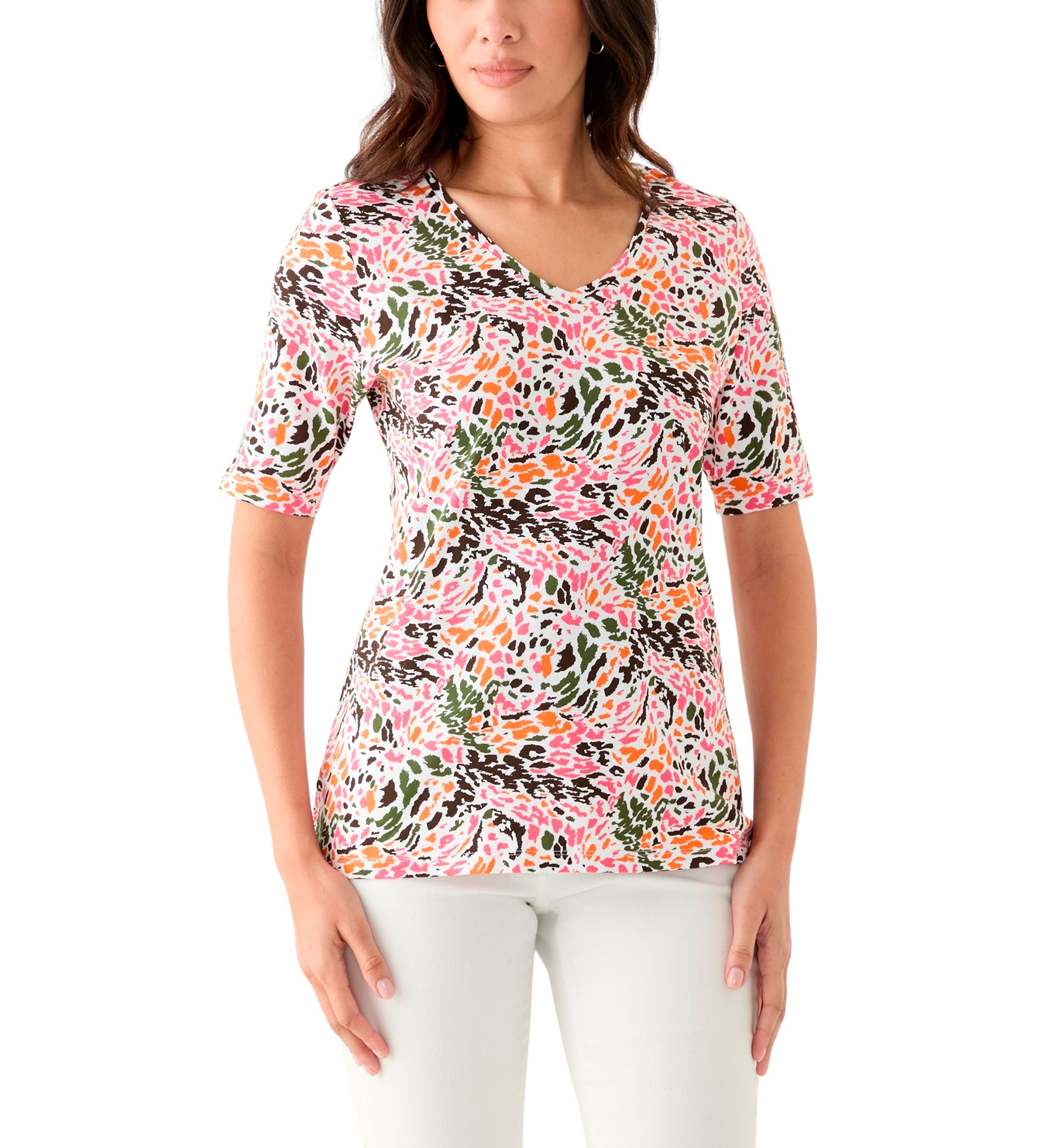 Womens Printed V-Neck Top