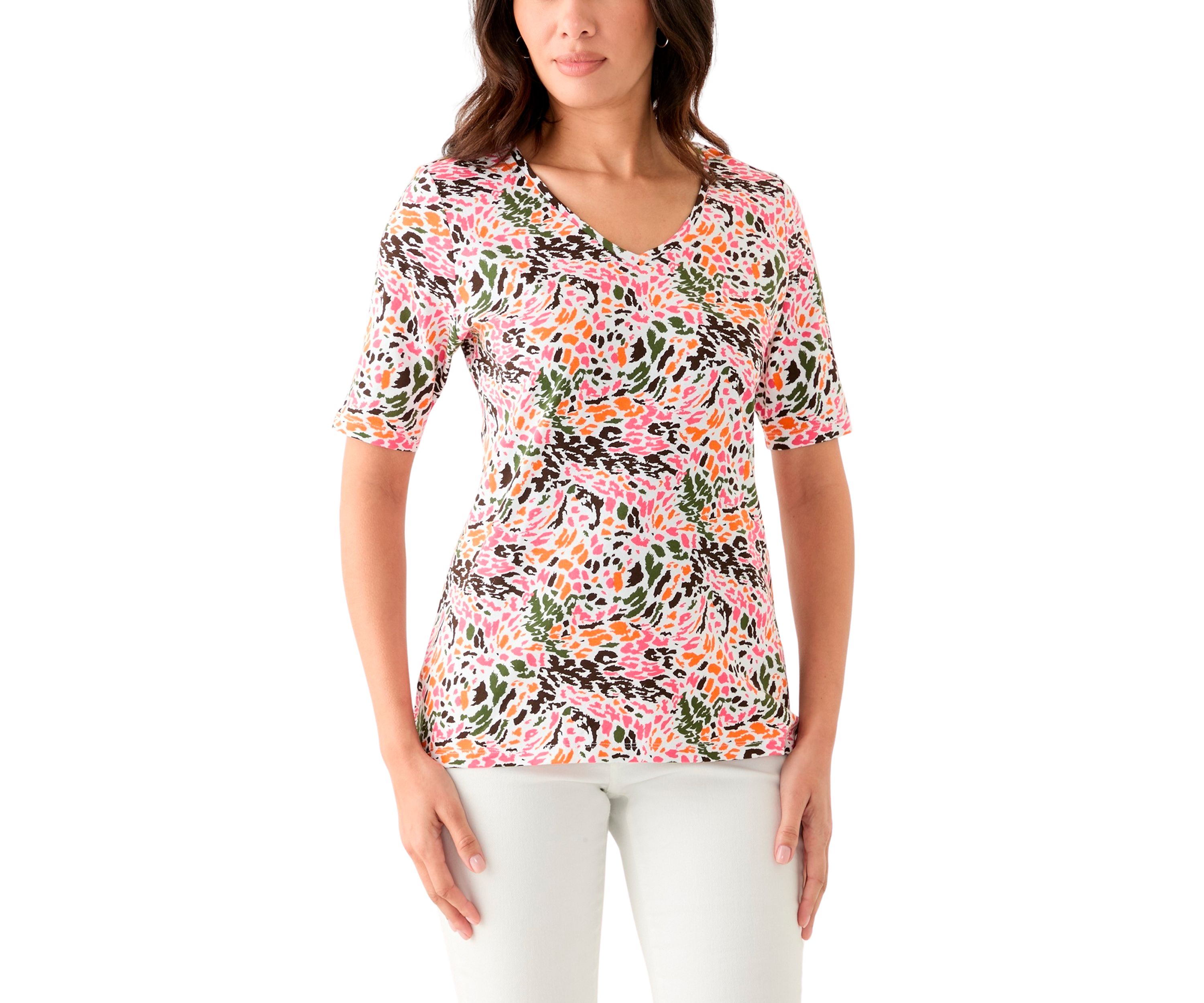 Womens Printed V-Neck Top