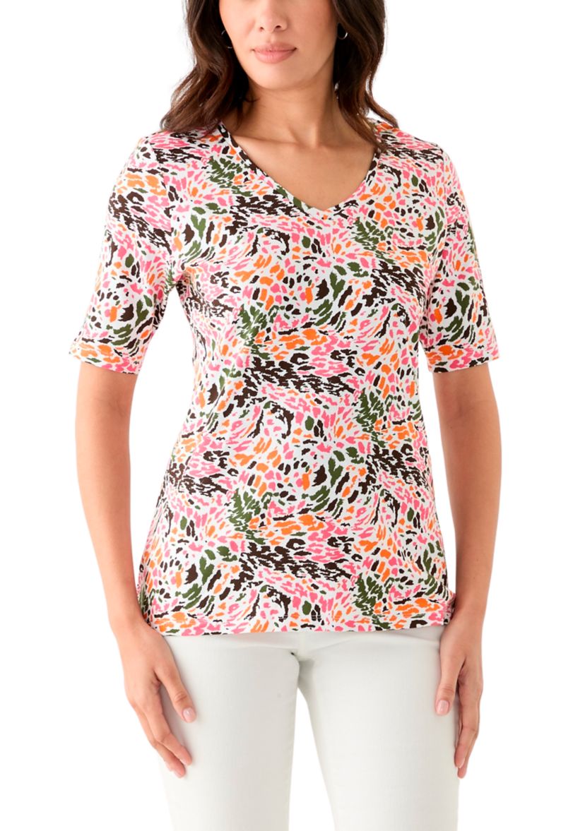 Womens Printed V-Neck Top