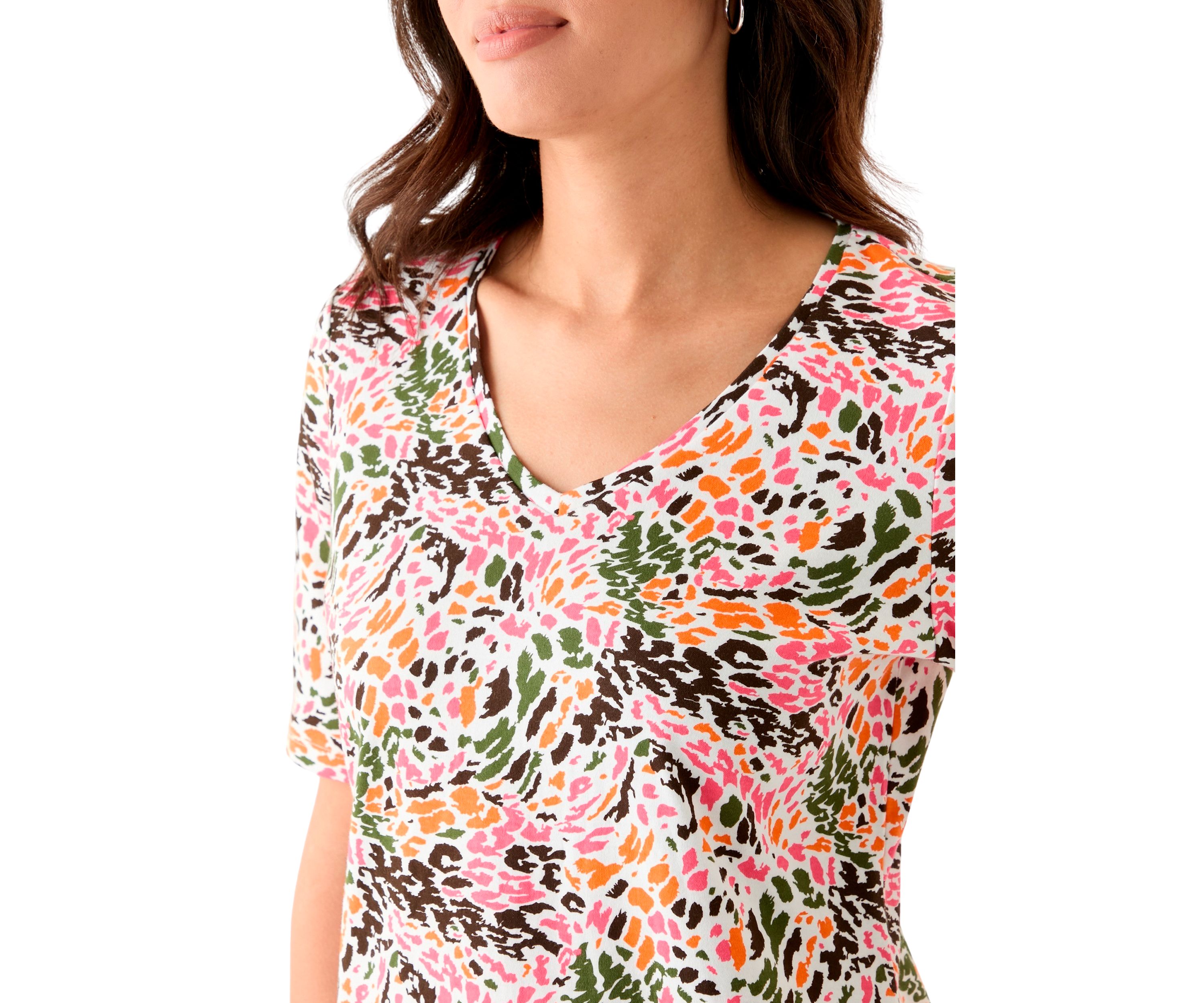 Womens Printed V-Neck Top