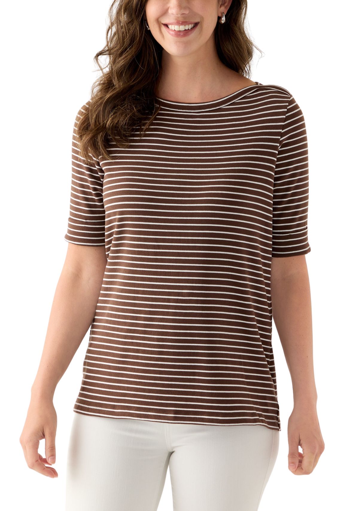 Womens Elbow Sleeve Rolled Cuff Top