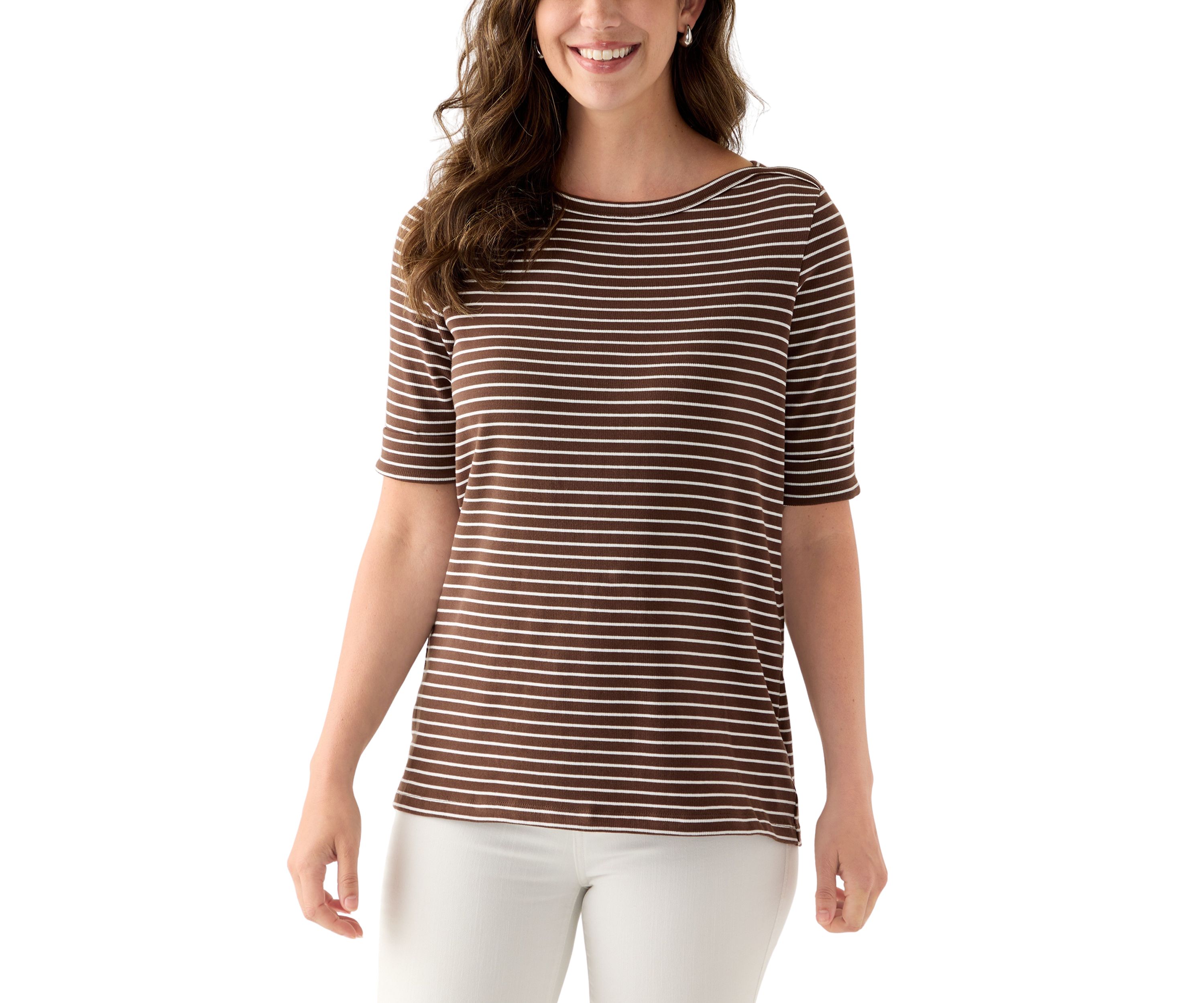 Womens Elbow Sleeve Rolled Cuff Top