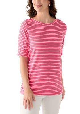 Kim Rogers Women's Elbow Sleeve Rolled Cuff Top, Coral, Large