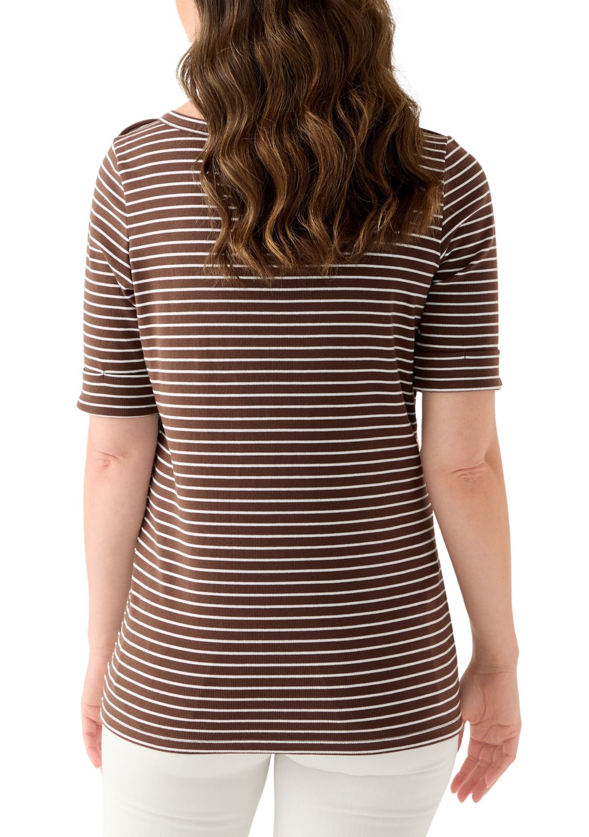 Womens Elbow Sleeve Rolled Cuff Top