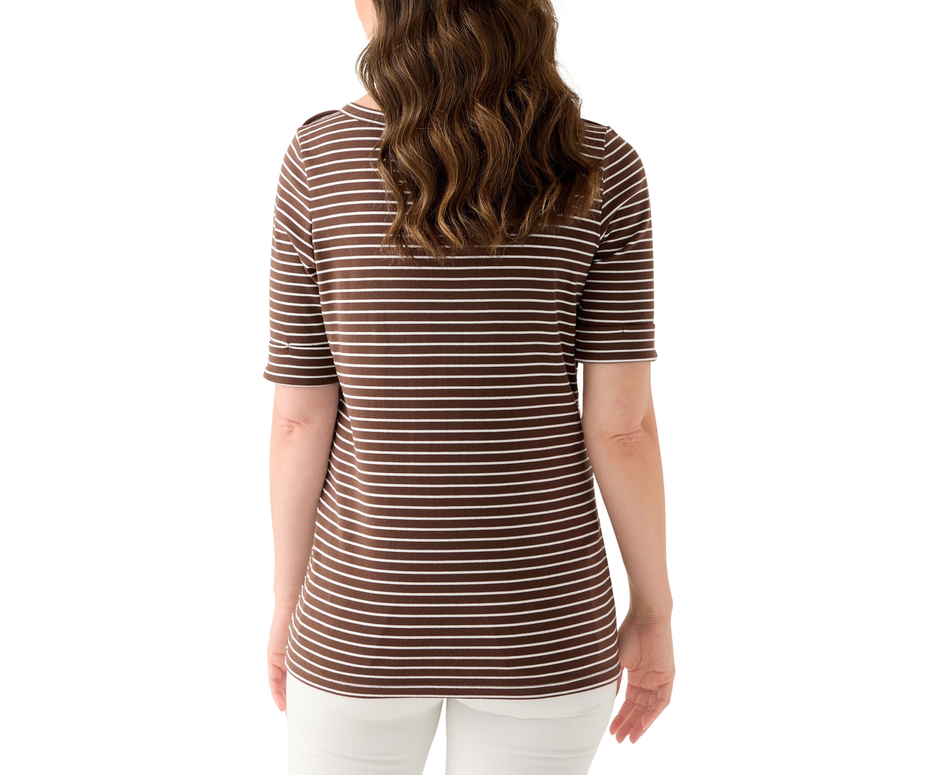 Womens Elbow Sleeve Rolled Cuff Top