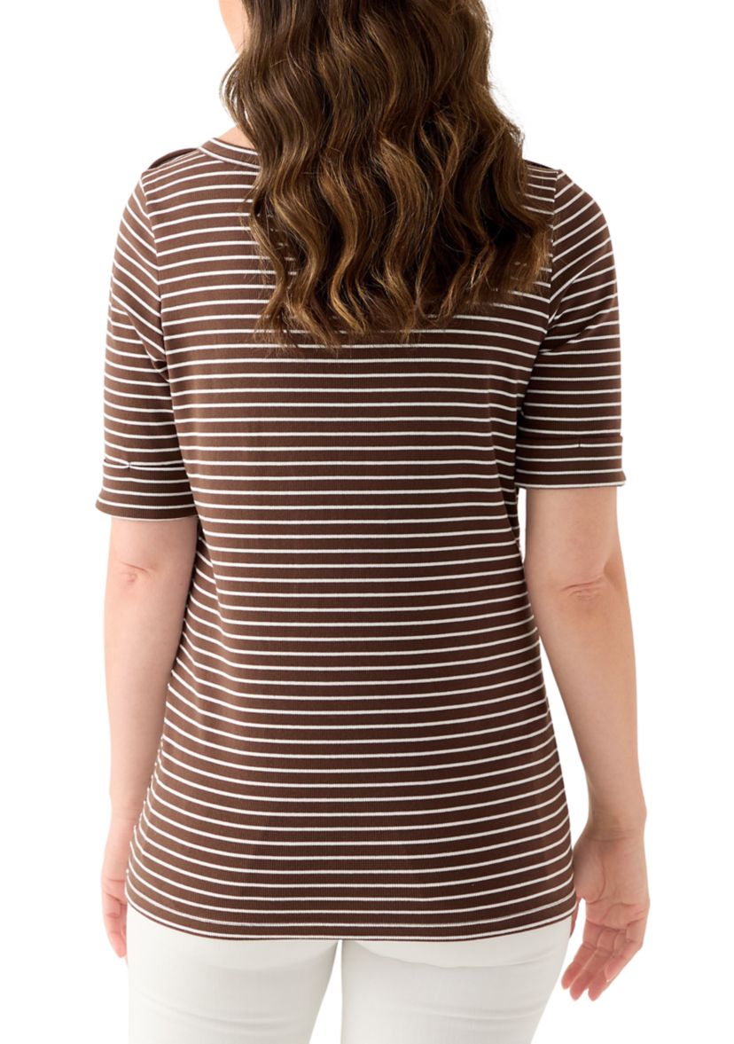 Womens Elbow Sleeve Rolled Cuff Top