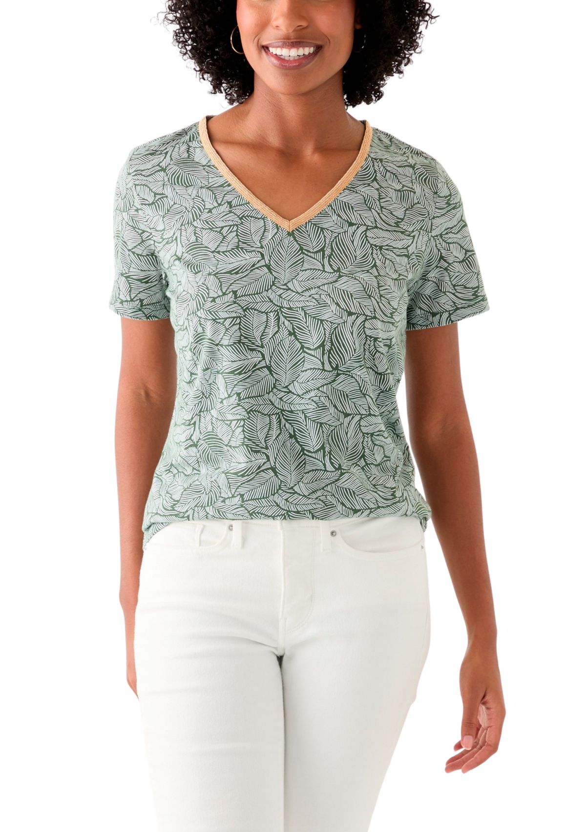 Womens Short Sleeve V-Neck Printed T-Shirt 