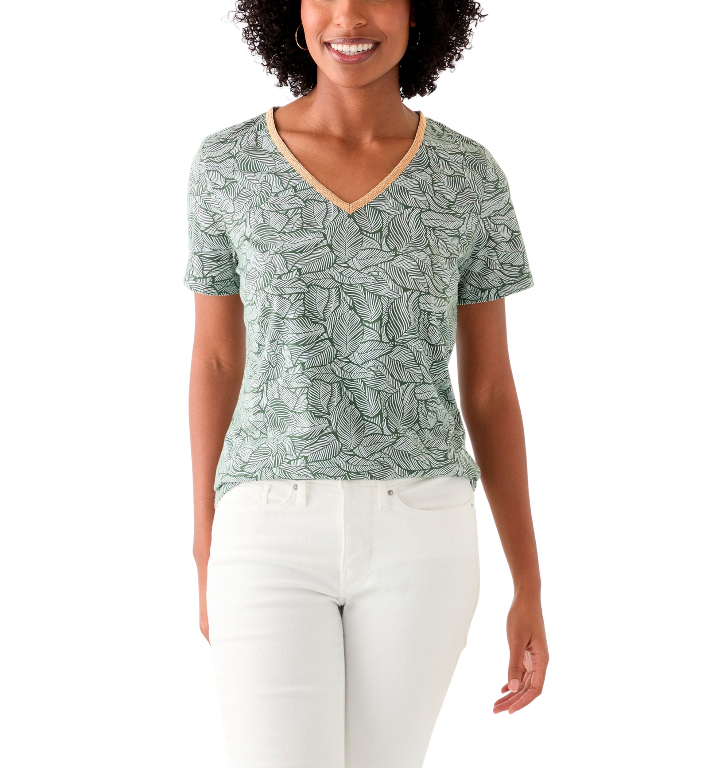 Womens Short Sleeve V-Neck Printed T-Shirt 