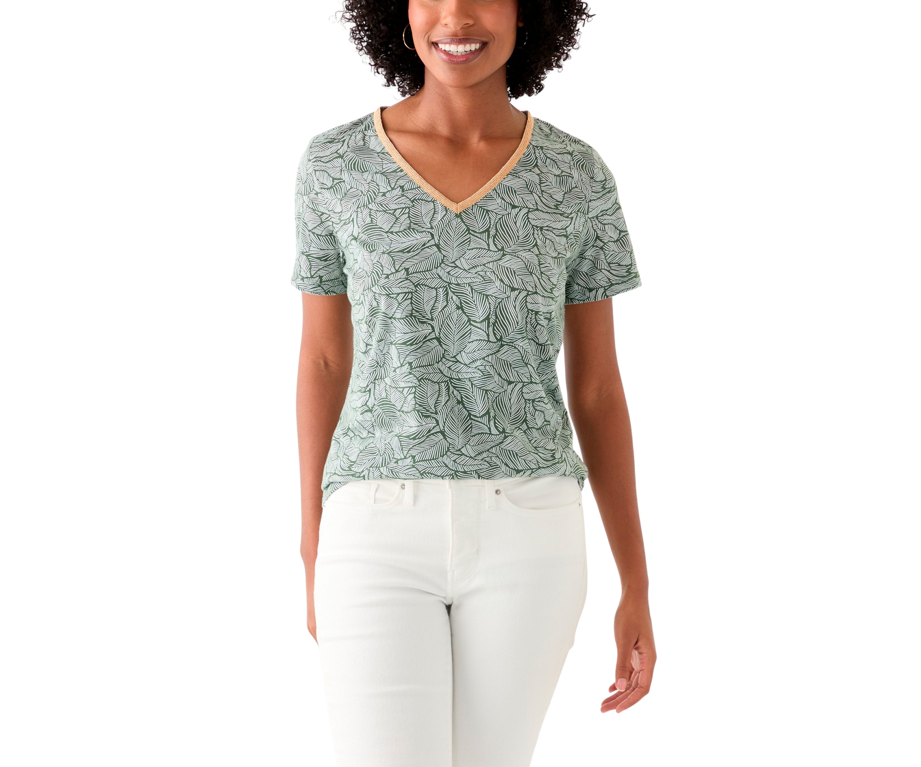 Womens Short Sleeve V-Neck Printed T-Shirt 