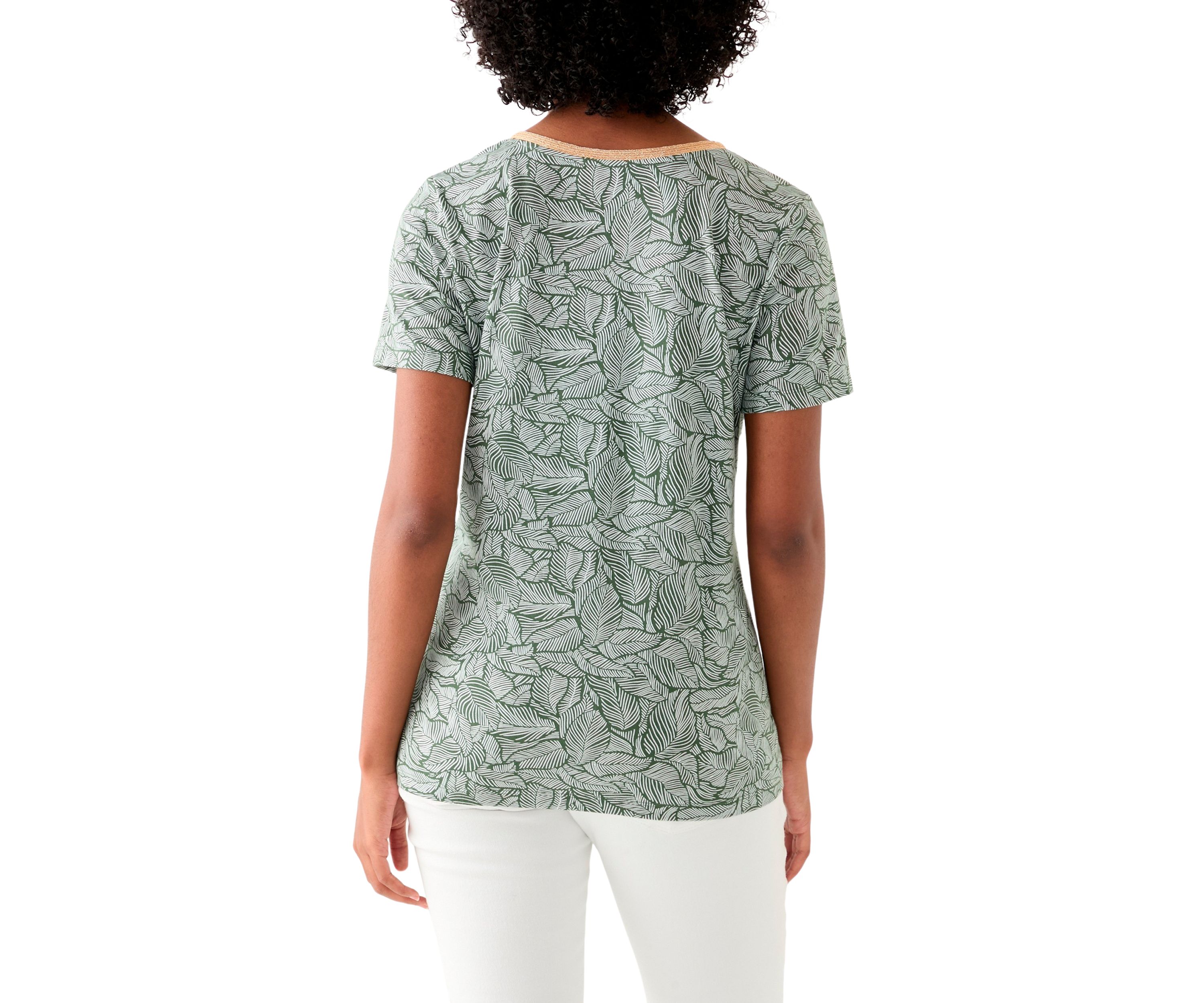 Womens Short Sleeve V-Neck Printed T-Shirt 
