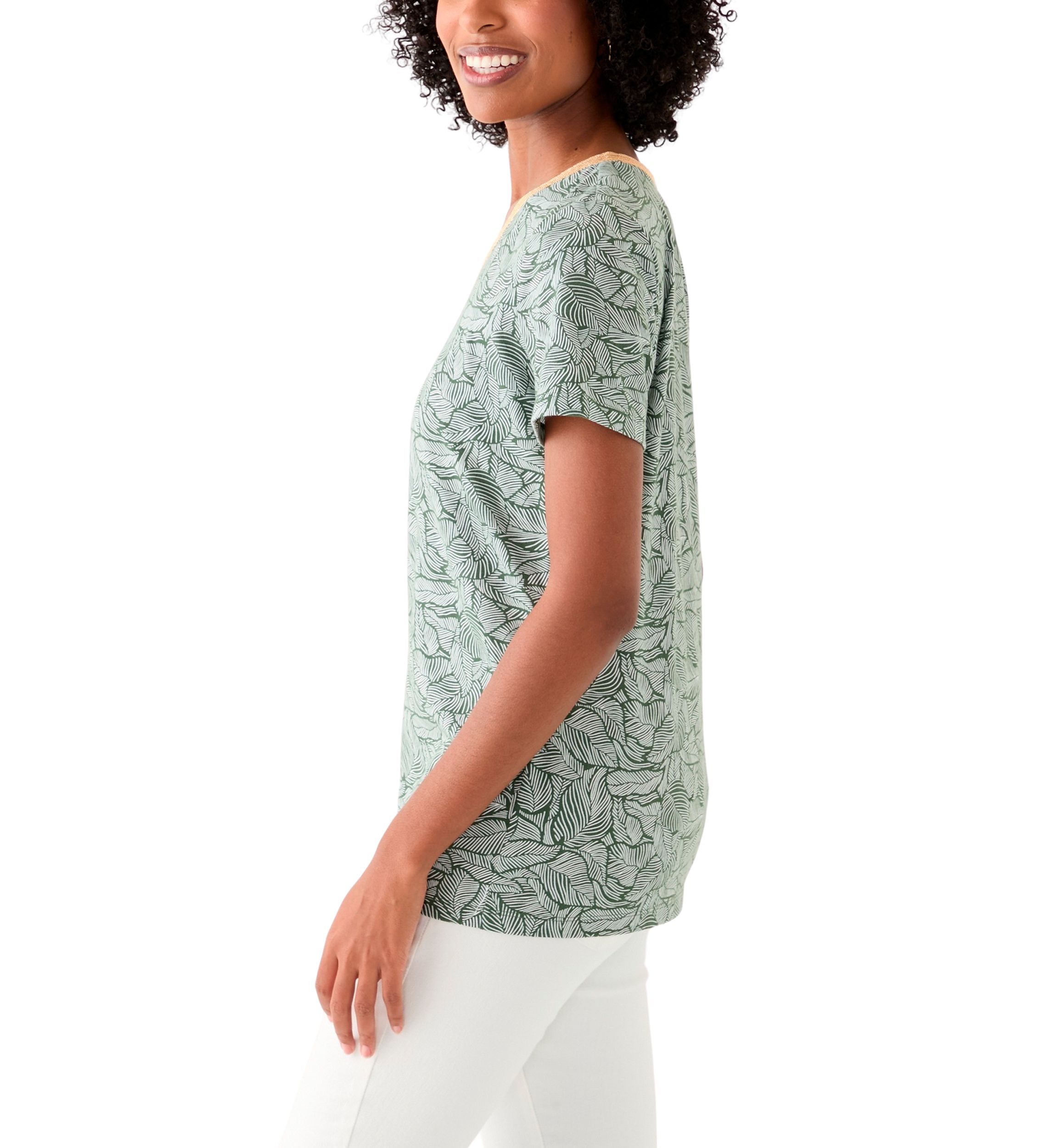 Womens Short Sleeve V-Neck Printed T-Shirt 