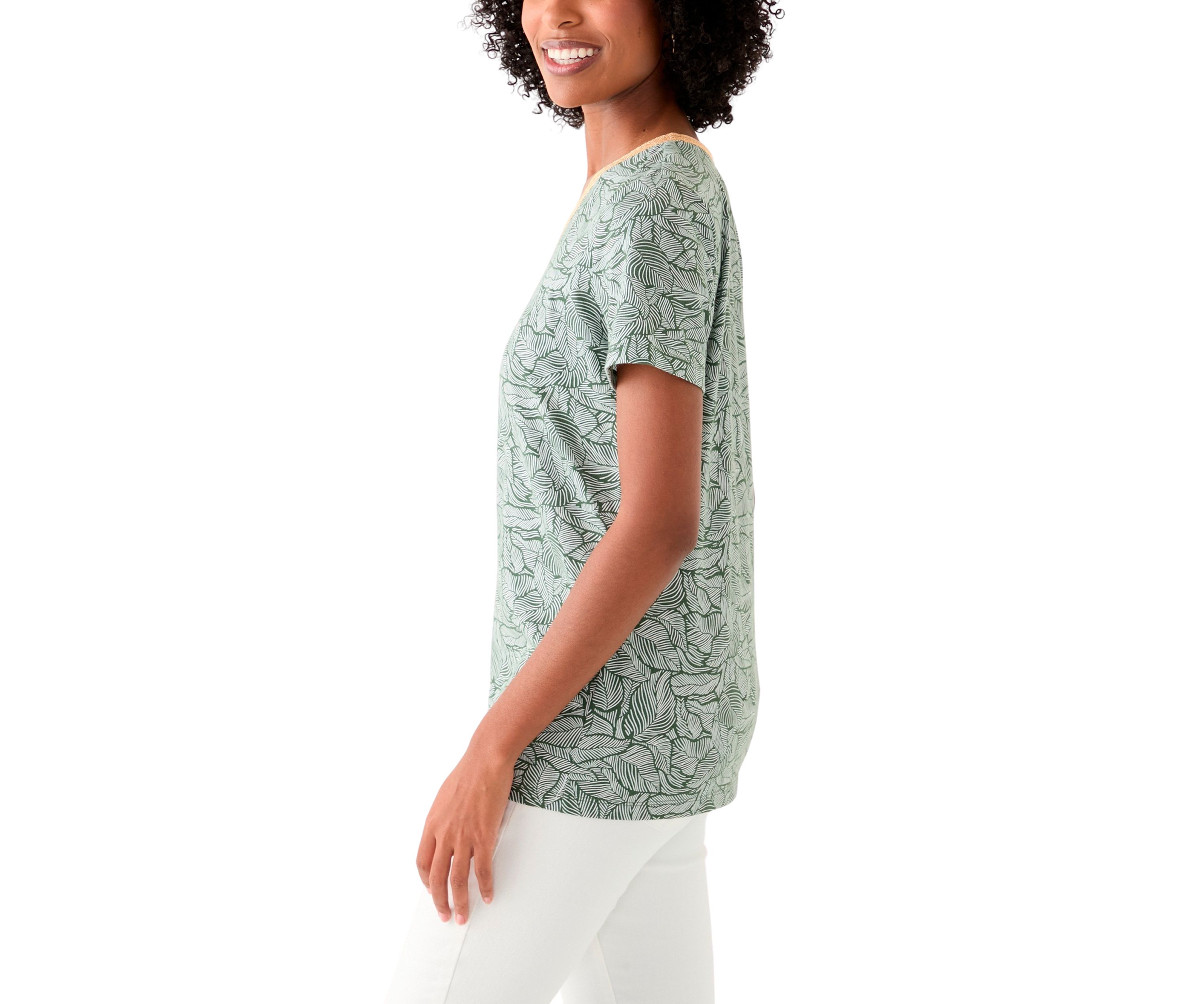 Womens Short Sleeve V-Neck Printed T-Shirt 