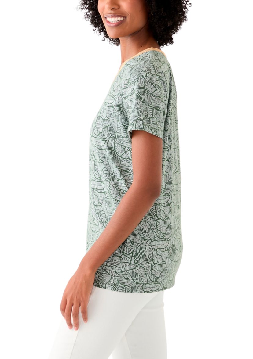 Womens Short Sleeve V-Neck Printed T-Shirt 
